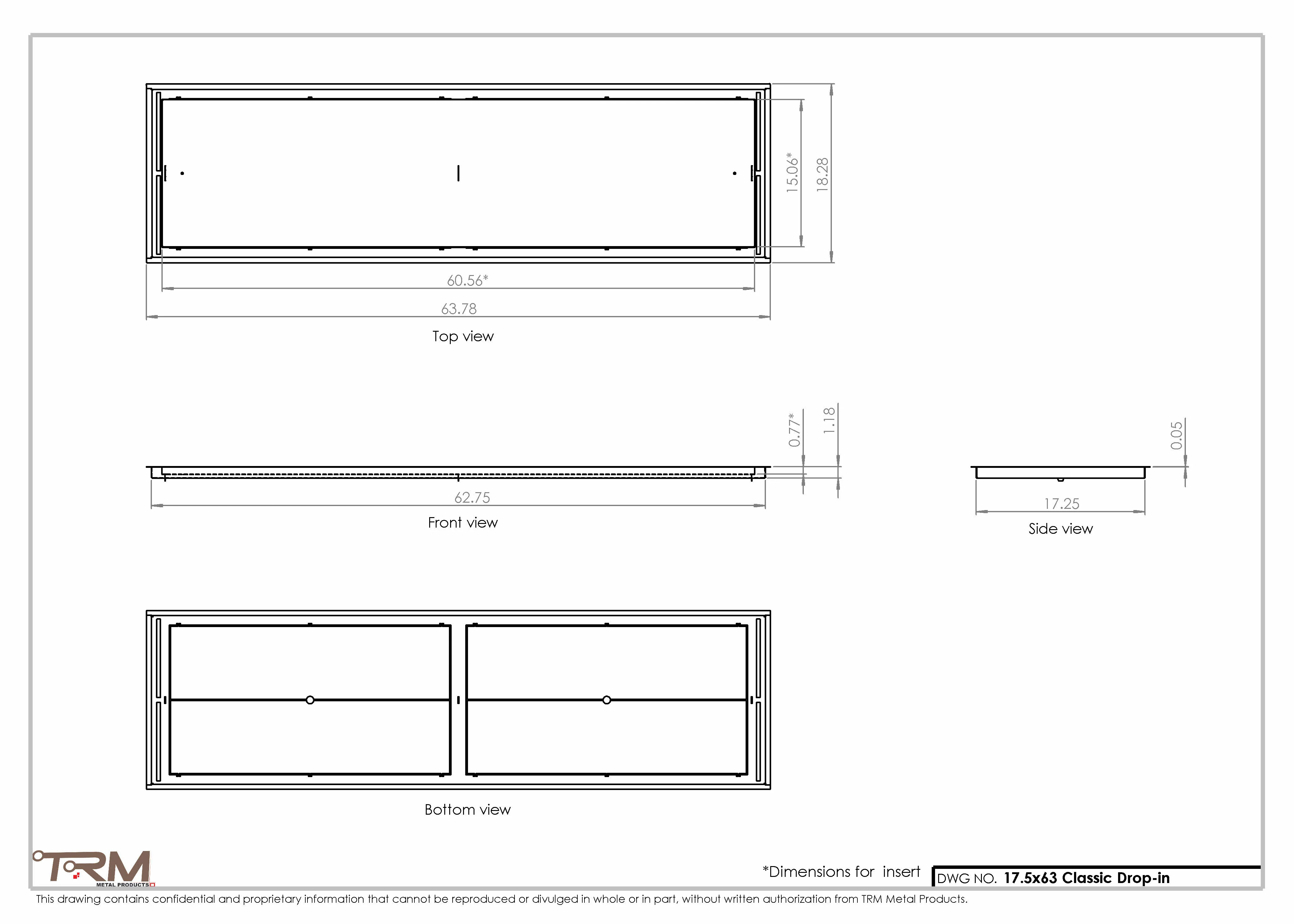 17.5x63 - Classic Drop-in Air Vent, Flush Floor-Matching, All Metal, Floor Vent Cover - TRM Metal  63x17.5 - Image 2