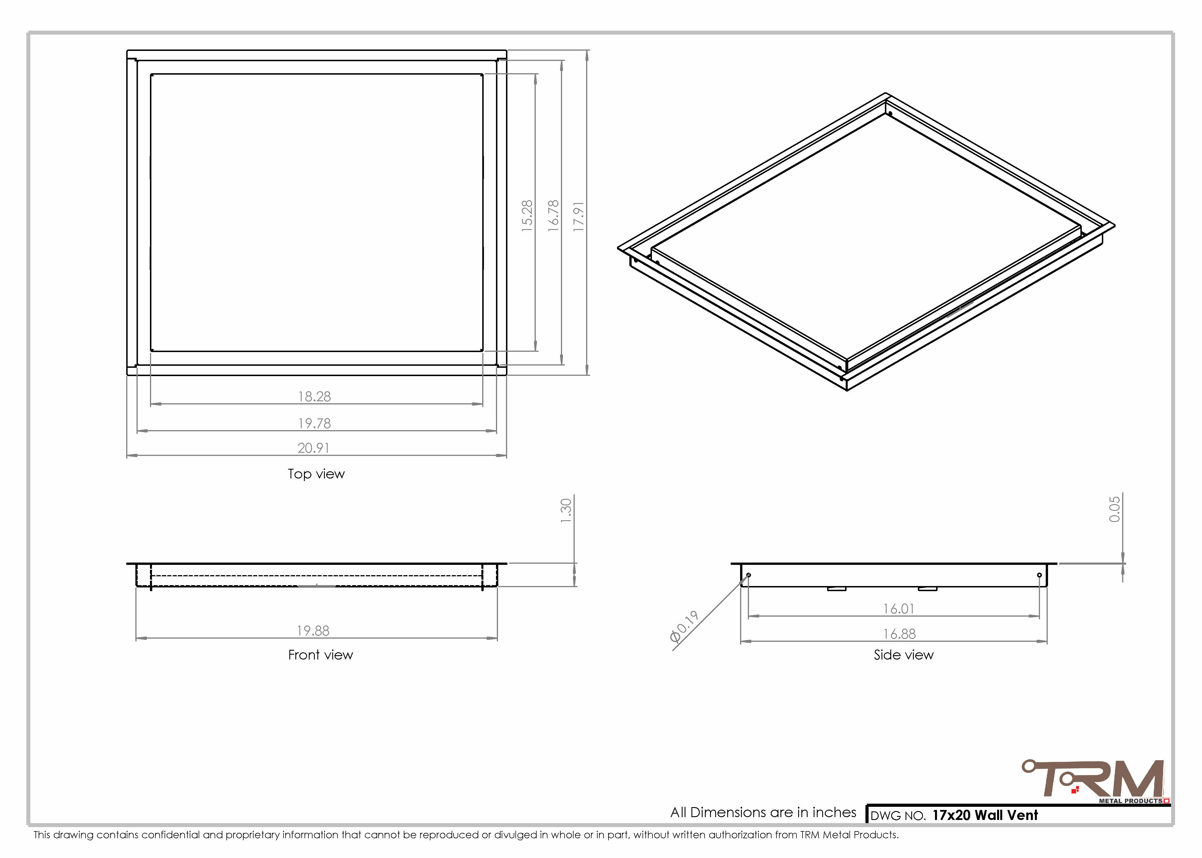 17x20 - Wall Vent - Modern Vent Cover -  Return Air Vent - TRM Metal  20x17 - Image 2