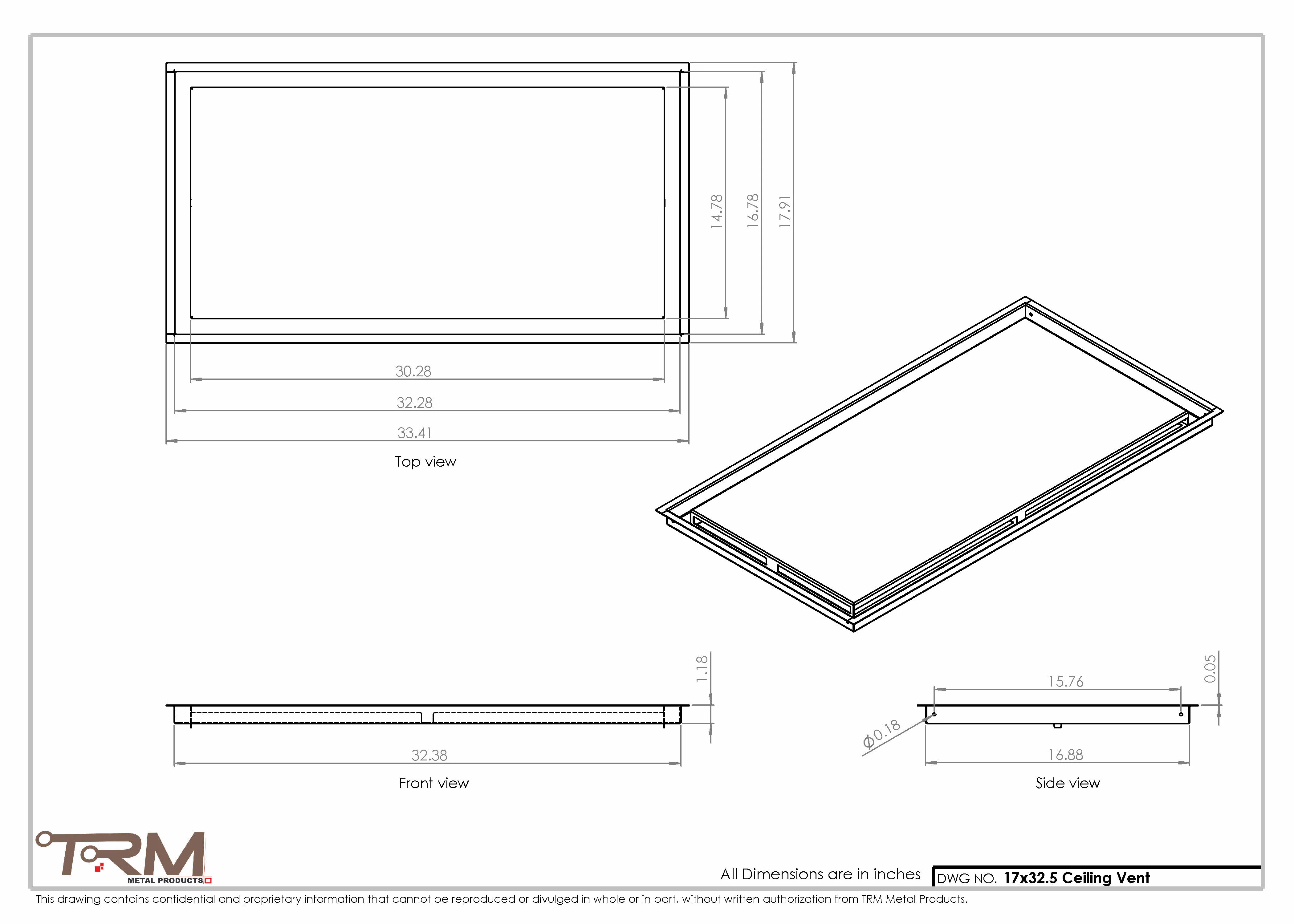 17x32.5 - Modern-Ceiling-Vent Cover-TRM Metal - 32.5x17 - Image 2