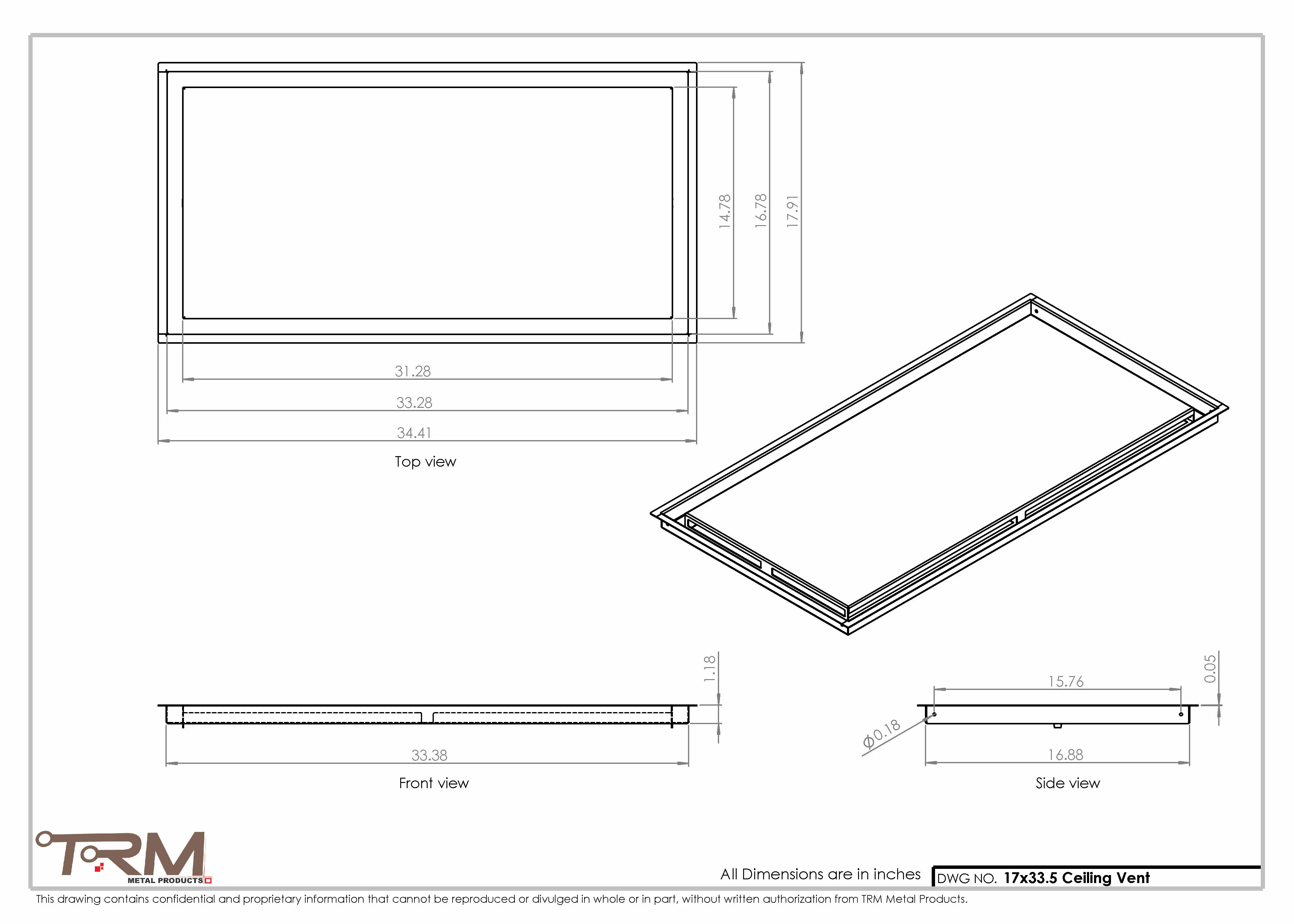 17x33.5 - Modern-Ceiling-Vent Cover-TRM Metal - 33.5x17 - Image 2
