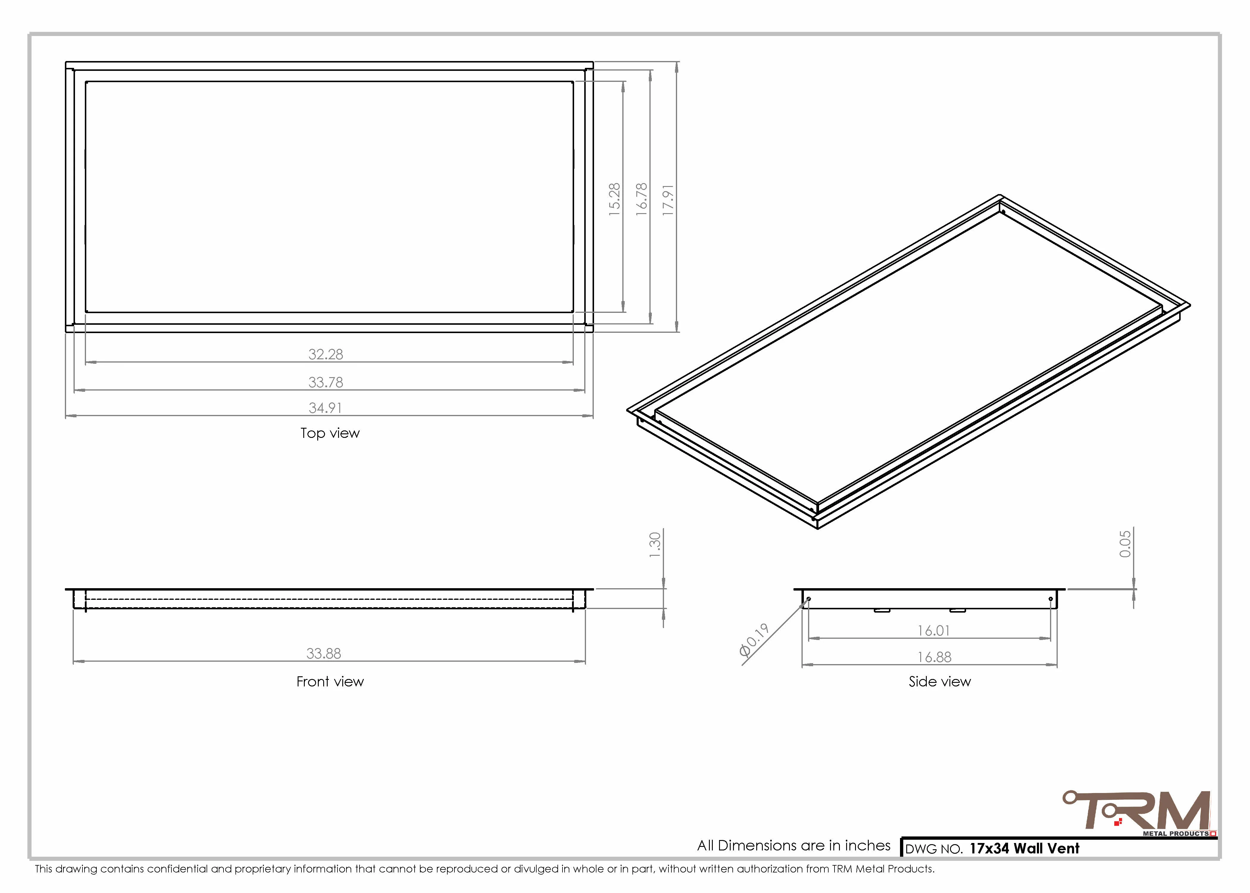 17x34 - Wall Vent - Modern Vent Cover -  Return Air Vent - TRM Metal  34x17 - Image 2