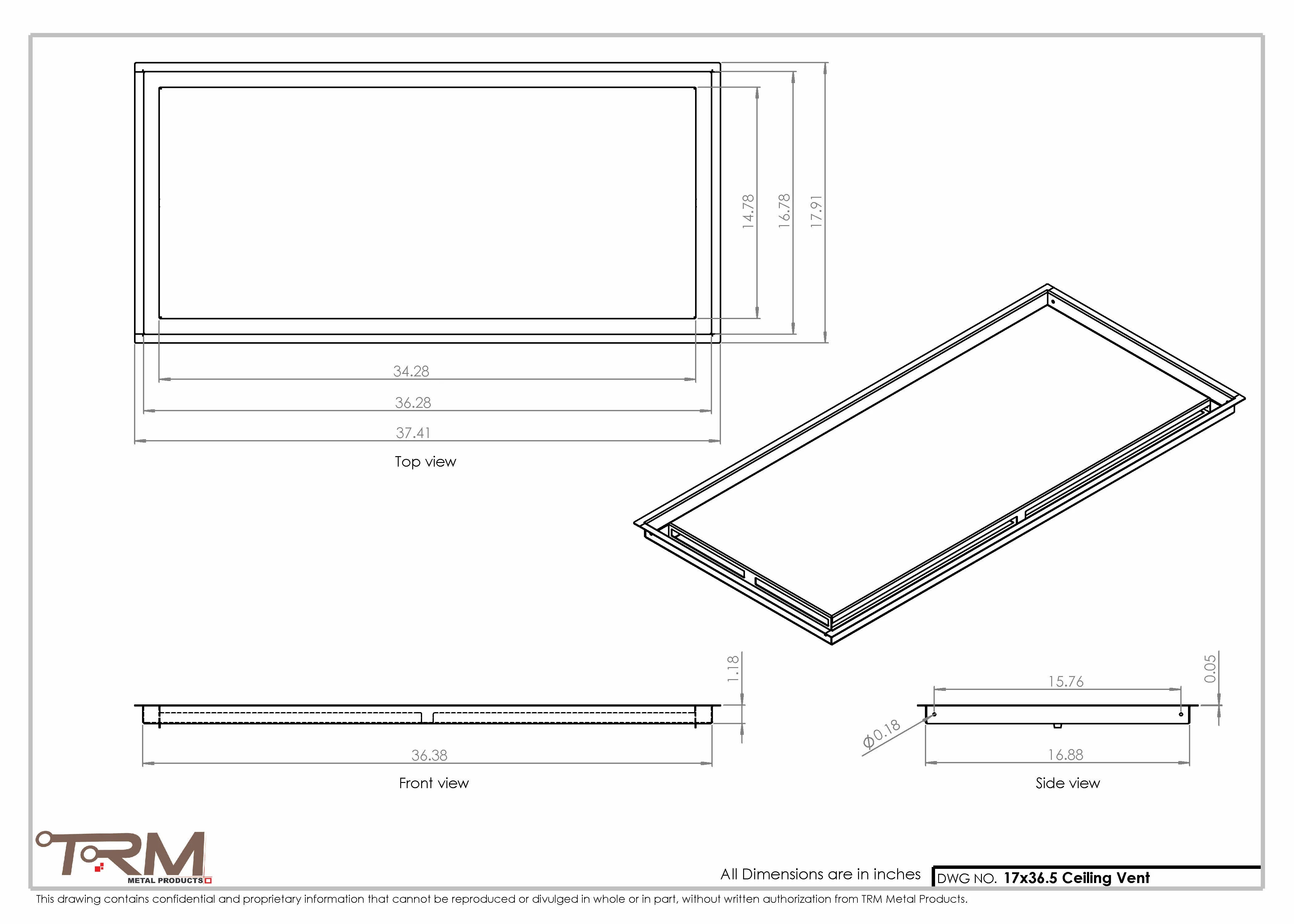 17x36.5 - Modern-Ceiling-Vent Cover-TRM Metal - 36.5x17 - Image 2