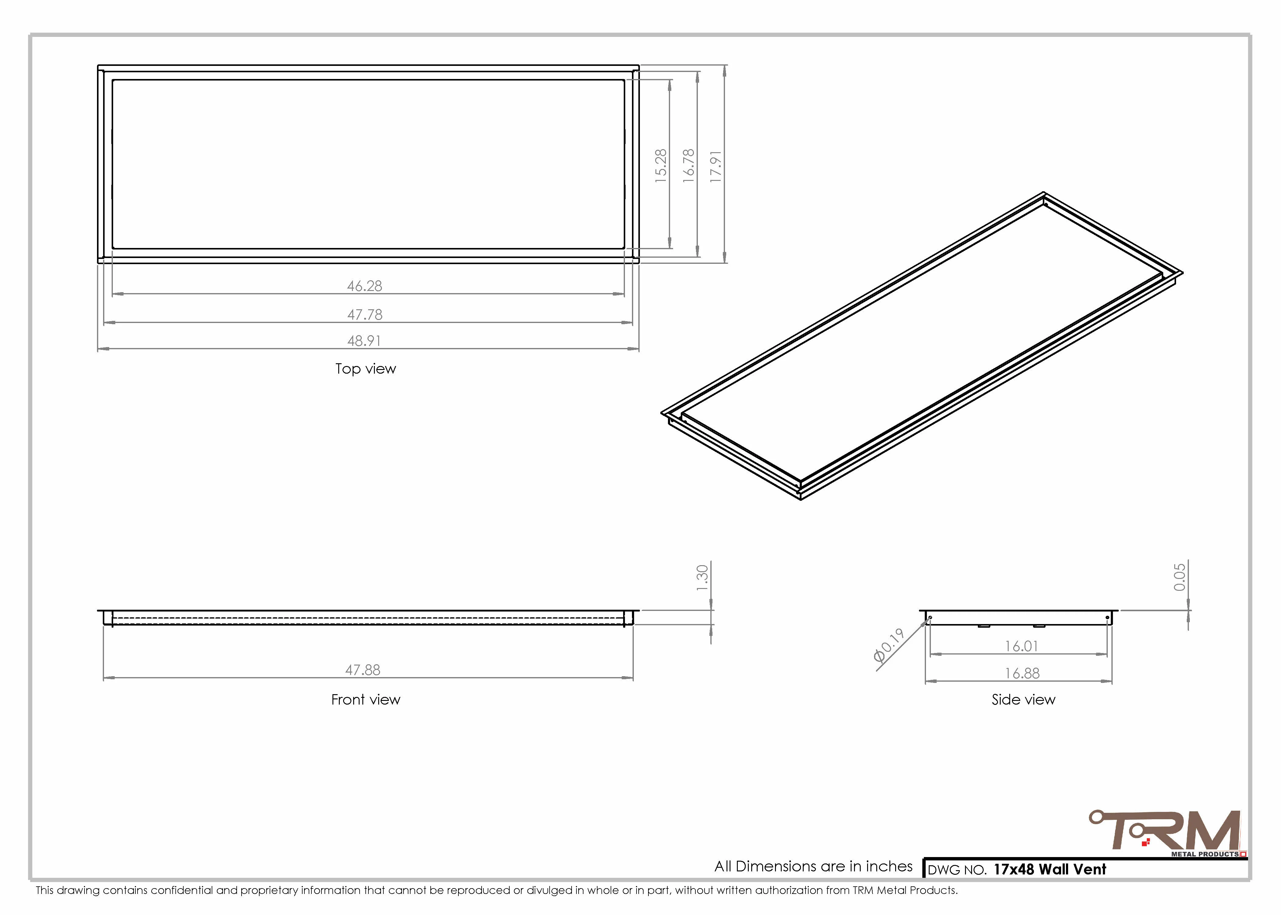 17x48 - Wall Vent - Modern Vent Cover - Return Air Vent - TRM Metal 48x17 - Image 2