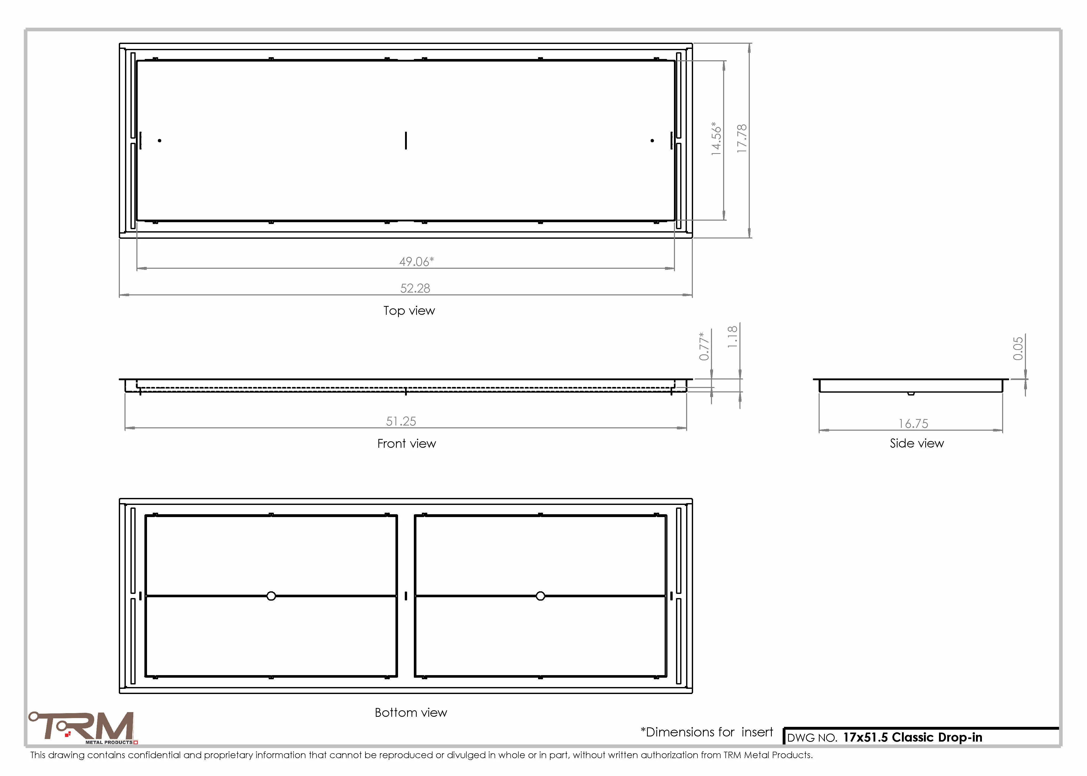 17x51.5 - Classic Drop-in Air Vent, Flush Floor-Matching, All Metal, Floor Vent Cover - TRM Metal  51.5x17 - Image 2