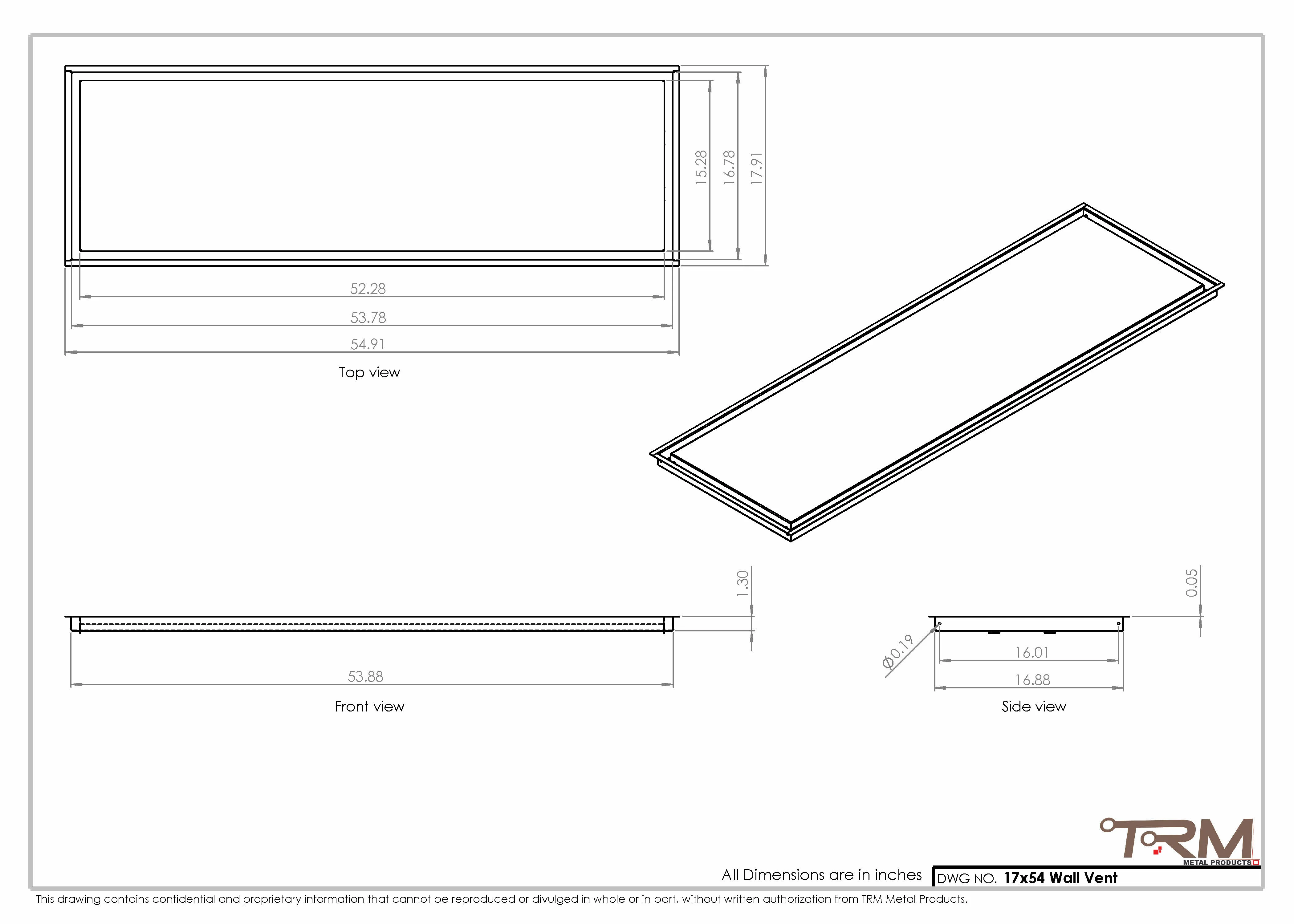 17x54 - Wall Vent - Modern Vent Cover -  Return Air Vent - TRM Metal  54x17 - Image 2