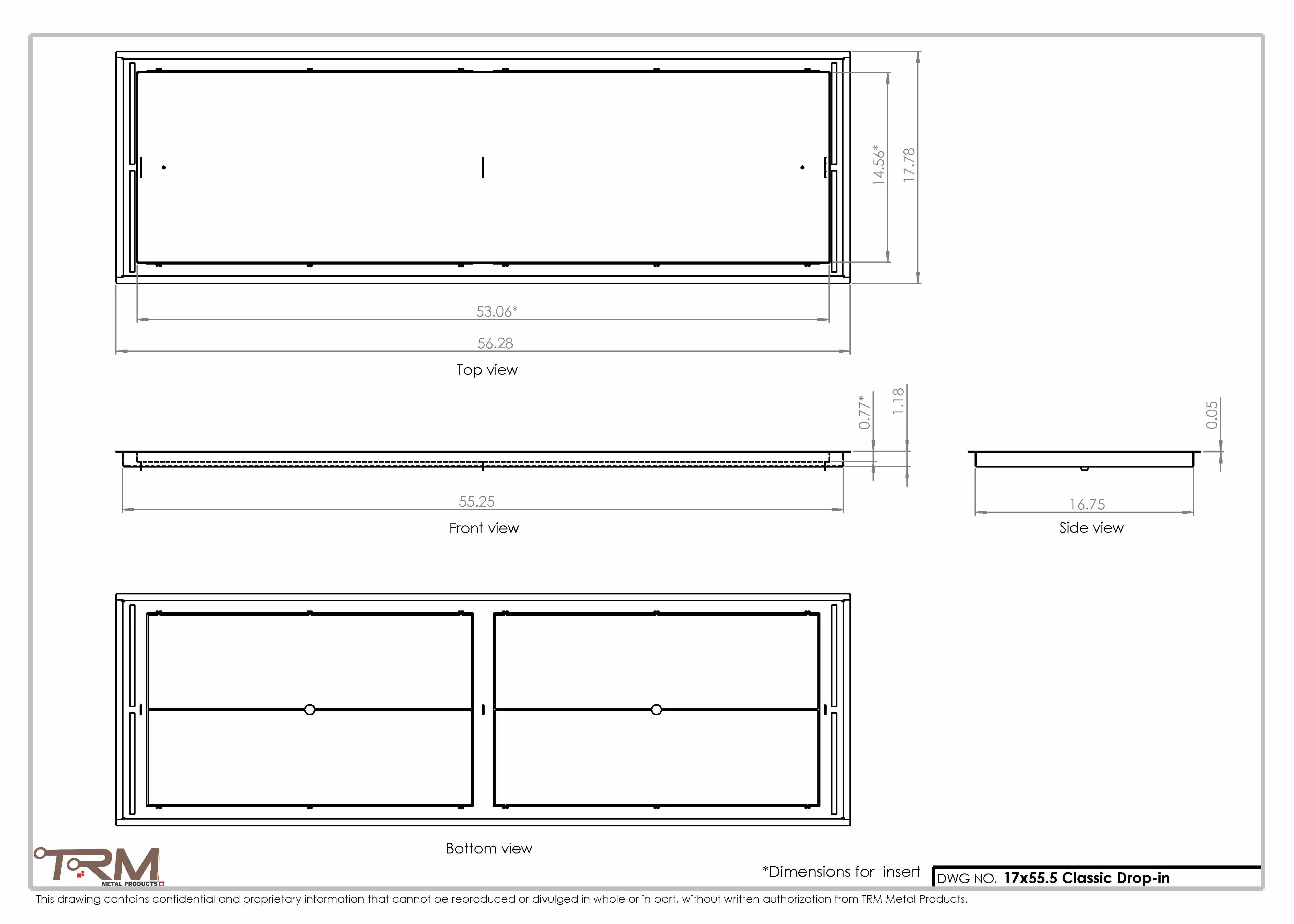 17x55.5 - Classic Drop-in Air Vent, Flush Floor-Matching, All Metal, Floor Vent Cover - TRM Metal  55.5x17 - Image 2