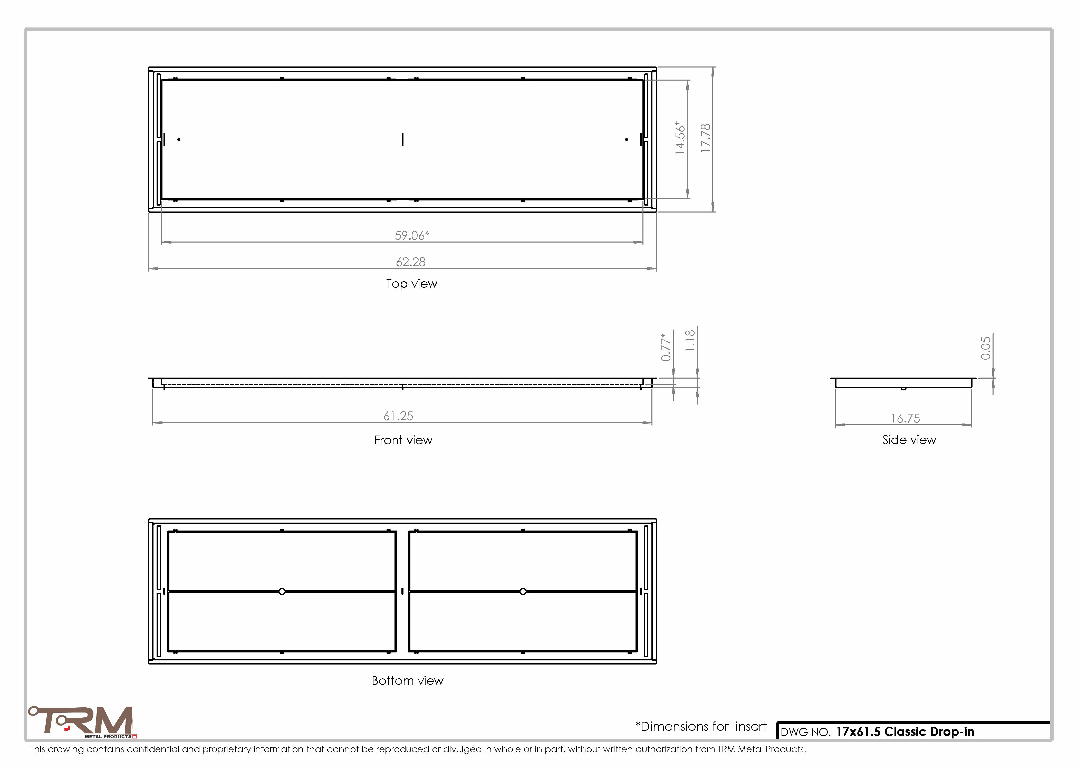 17x61.5 - Classic Drop-in Air Vent, Flush Floor-Matching, All Metal, Floor Vent Cover - TRM Metal  61.5x17 - Image 2