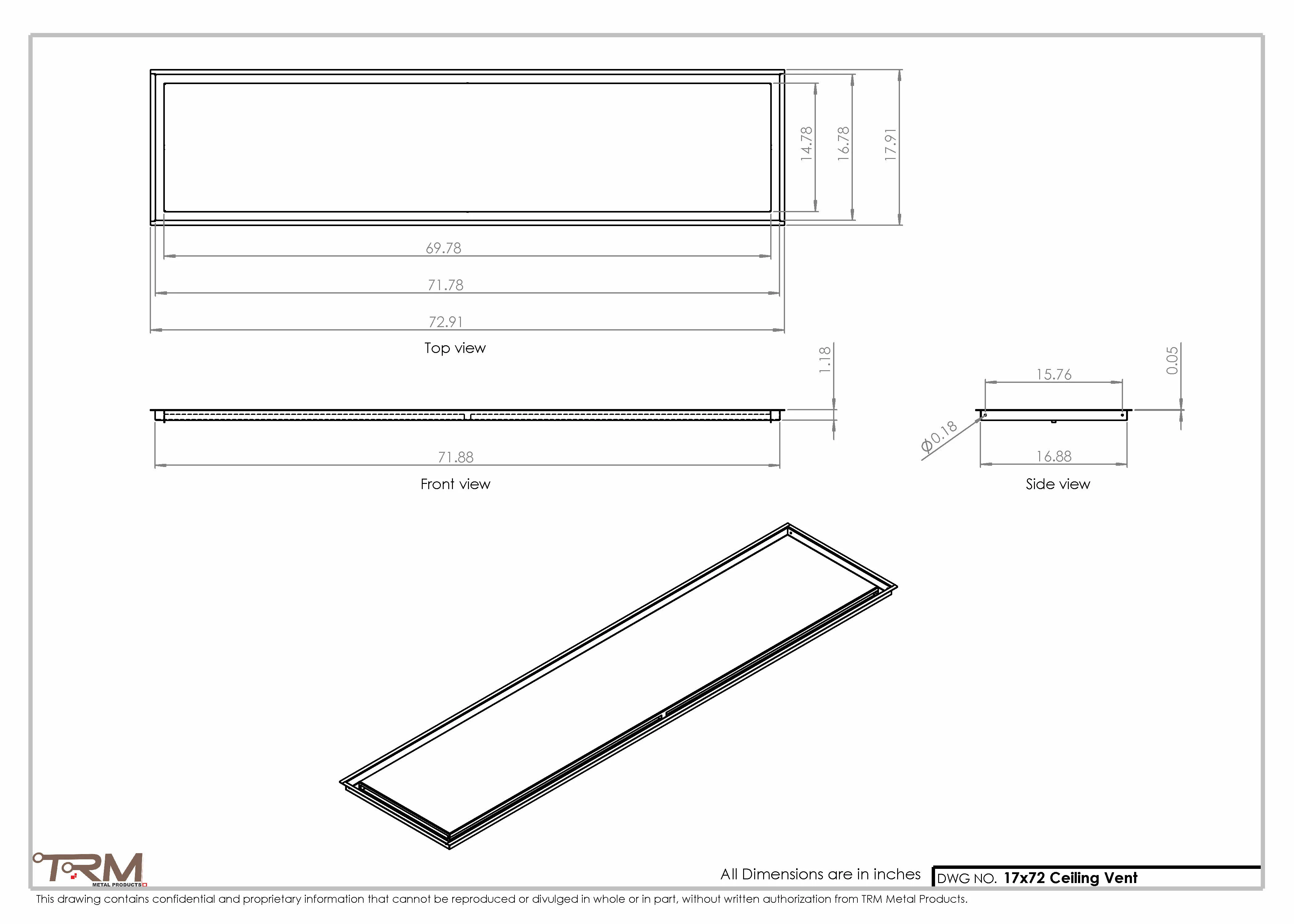 17x72-Modern-Ceiling-Vent Cover-TRM Metal- 72x17 - Image 2