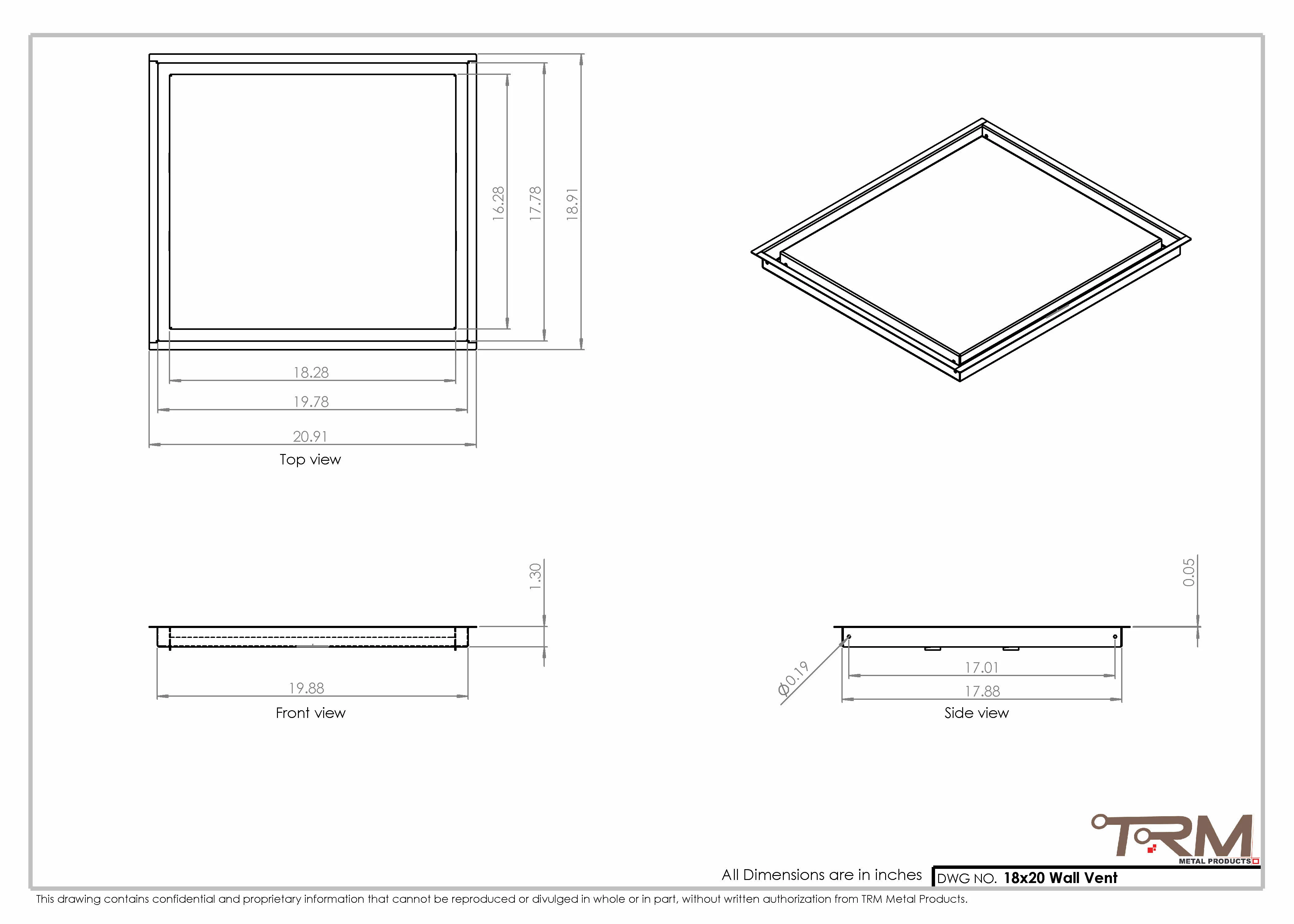 18x20 - Wall Vent - Modern Vent Cover -  Return Air Vent - TRM Metal  20x18 - Image 2