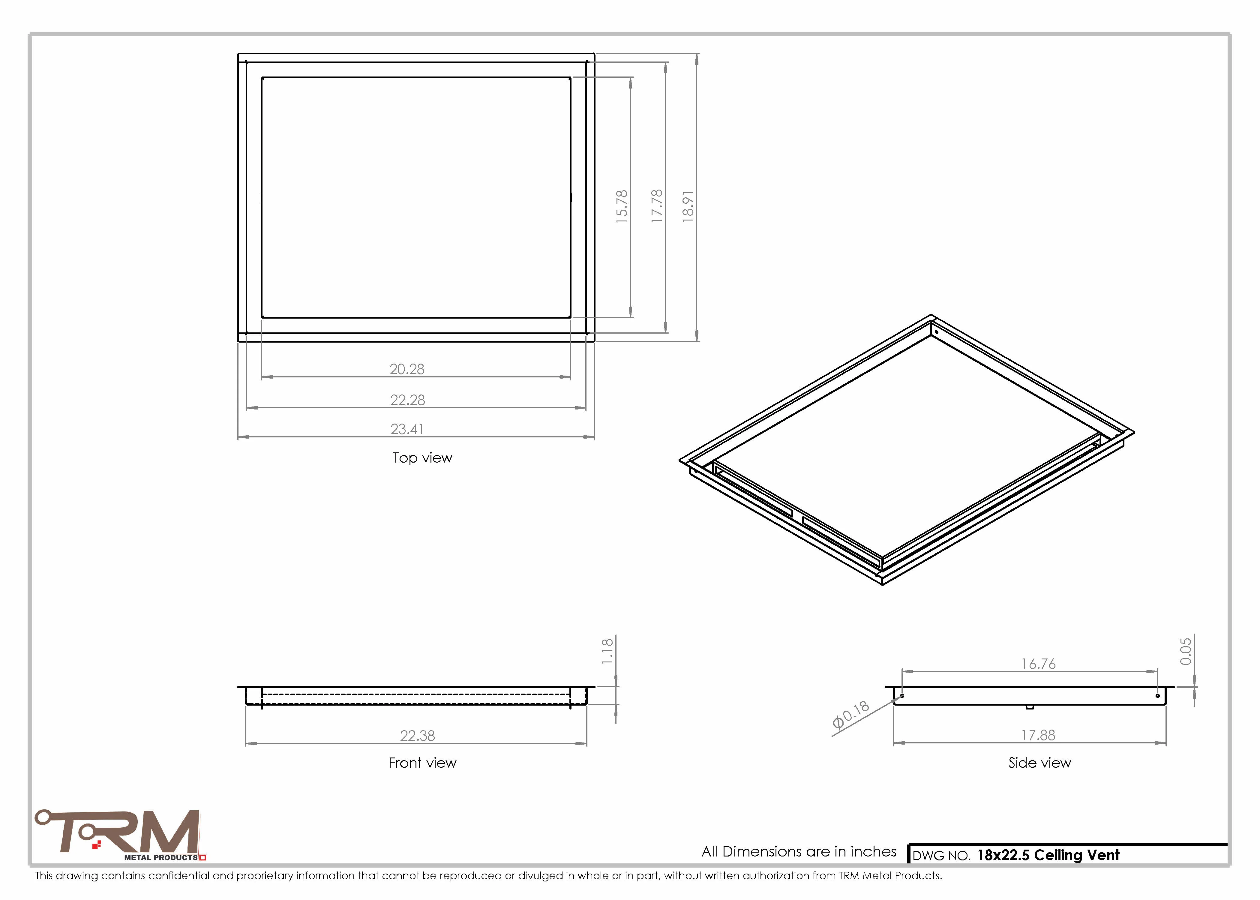 18x22.5 - Modern-Ceiling-Vent Cover-TRM Metal - 22.5x18 - Image 2
