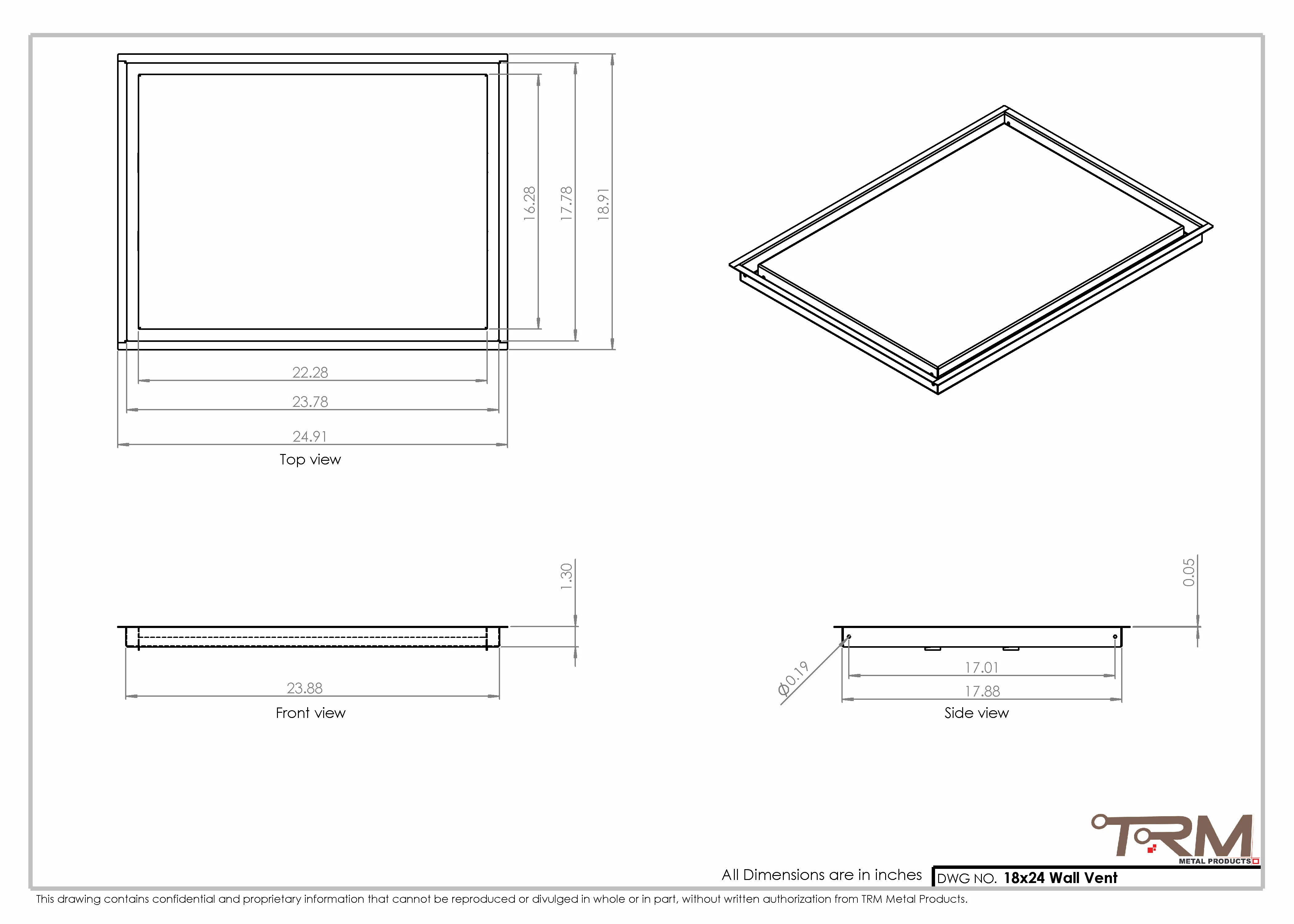18x24 - Wall Vent - Modern Vent Cover -  Return Air Vent - TRM Metal  24x18 - Image 2