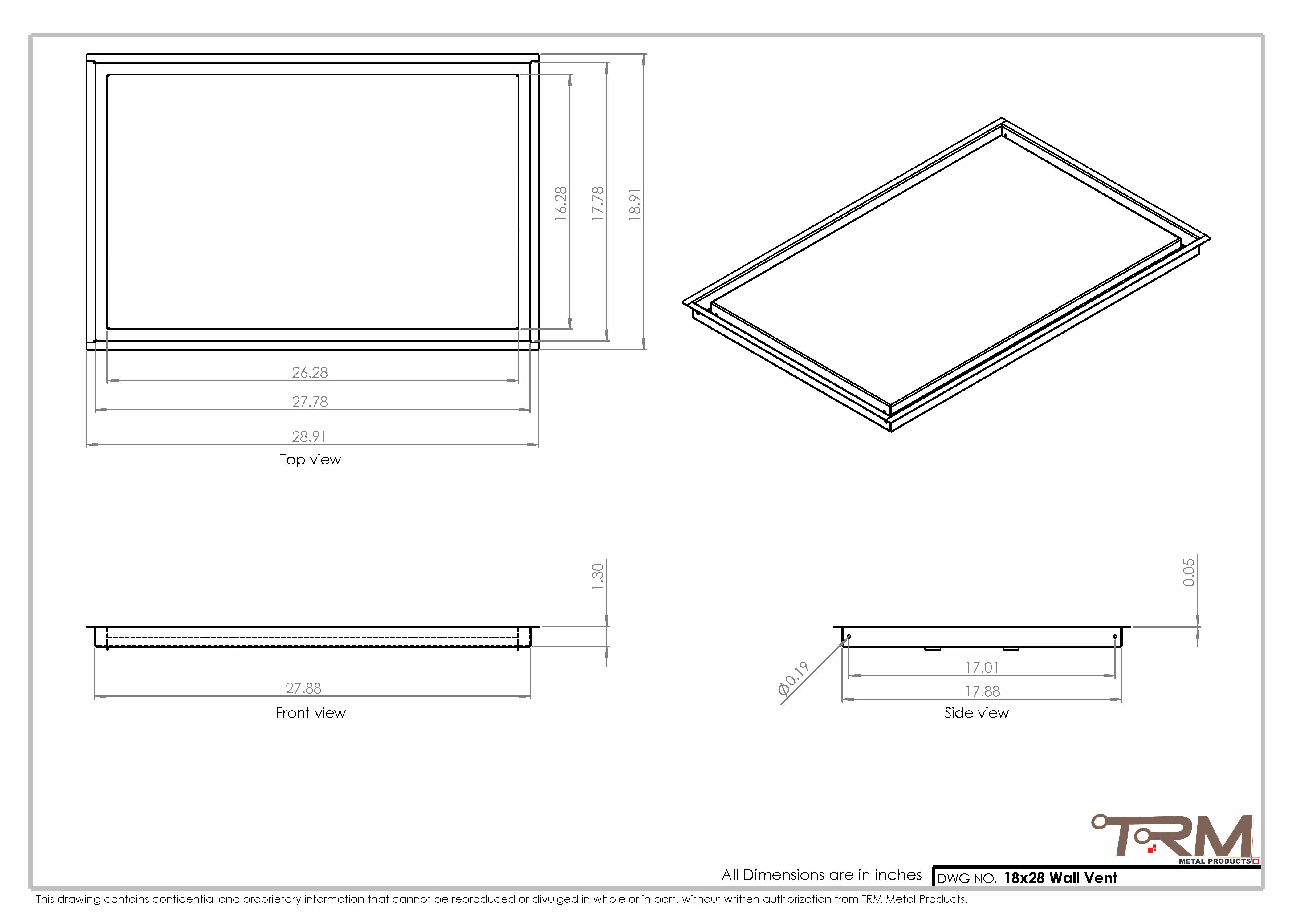 18x28 - Wall Vent - Modern Vent Cover -  Return Air Vent - TRM Metal  28x18 - Image 2