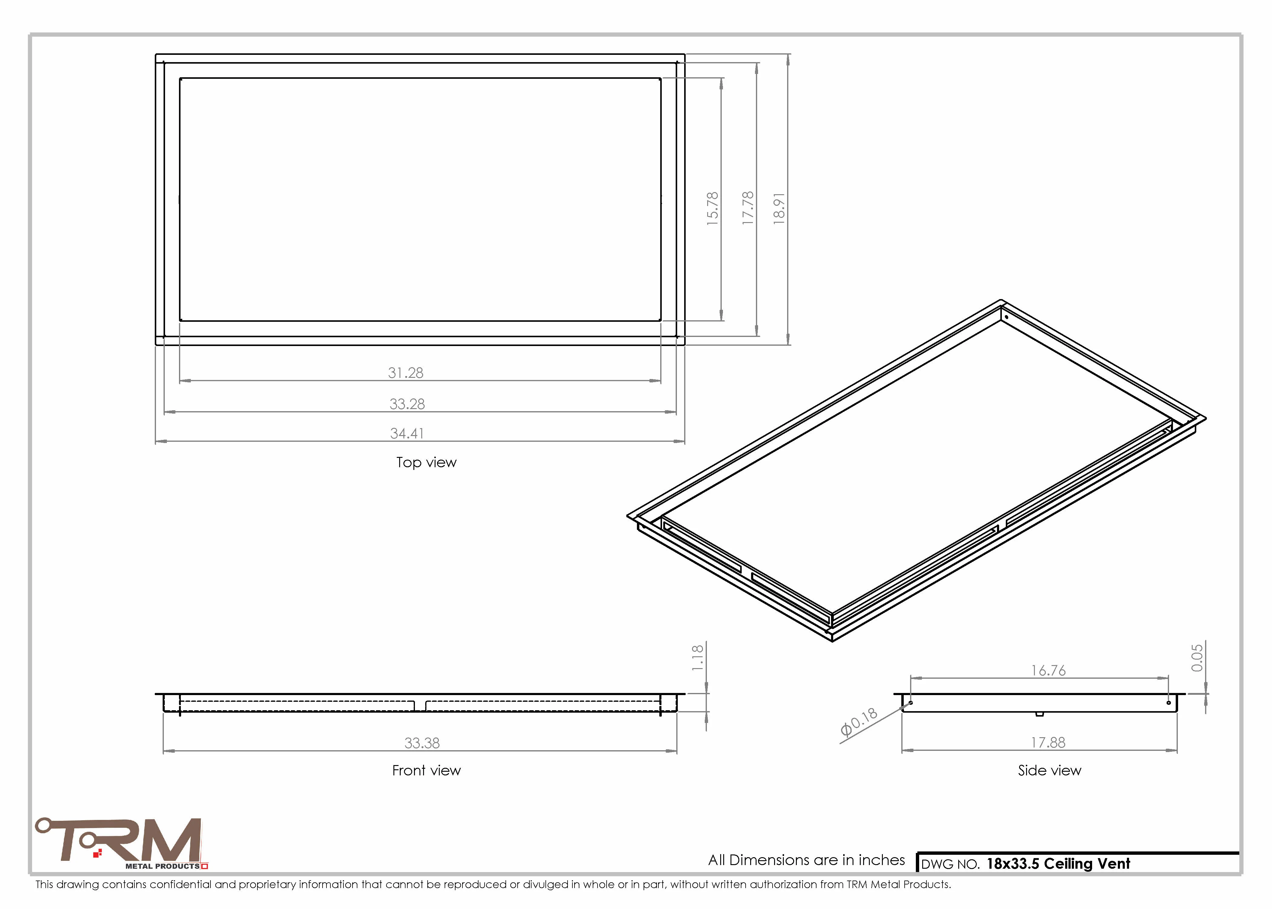 18x33.5 - Modern-Ceiling-Vent Cover-TRM Metal - 33.5x18 - Image 2