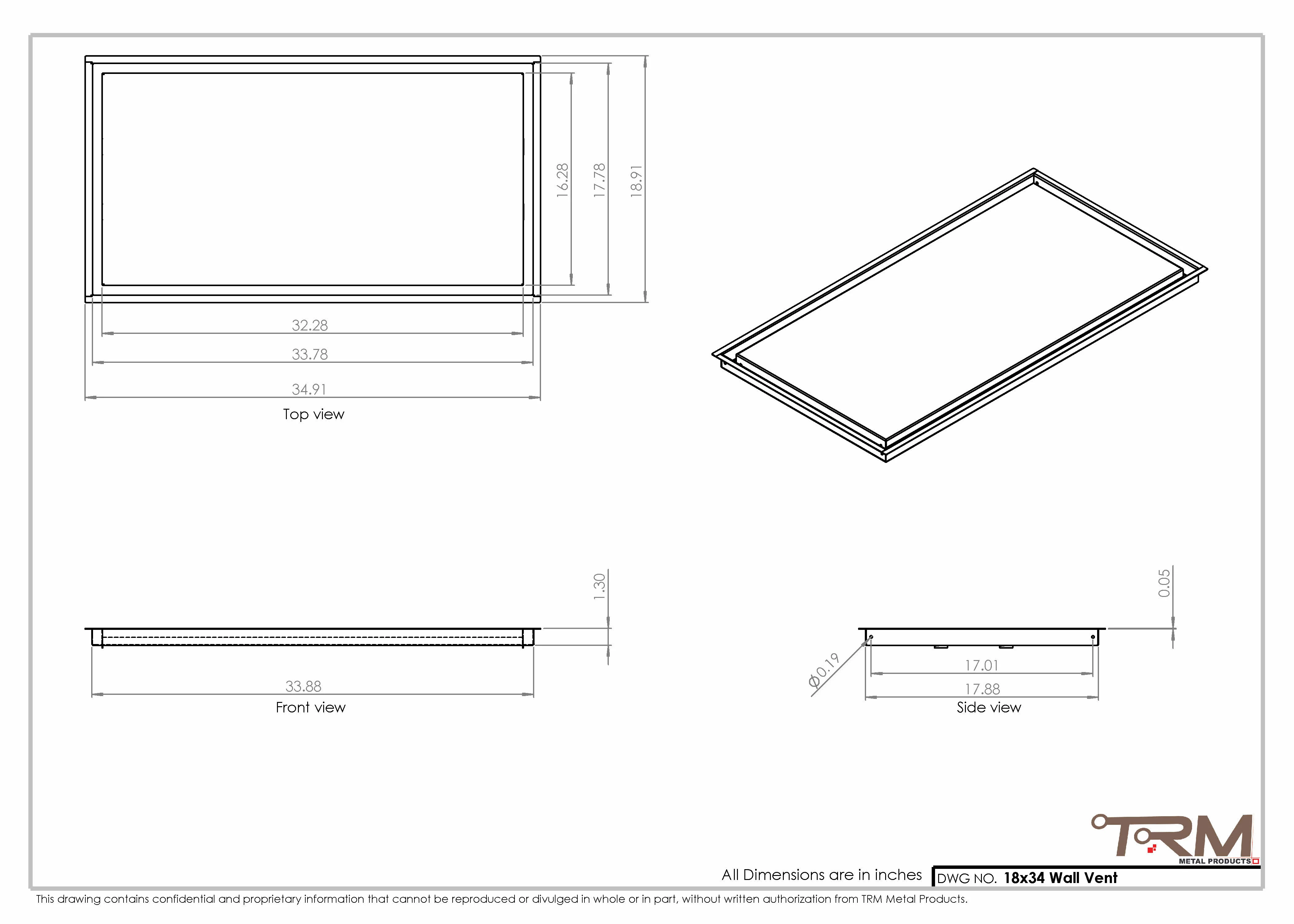 18x34 - Wall Vent - Modern Vent Cover -  Return Air Vent - TRM Metal  34x18 - Image 2