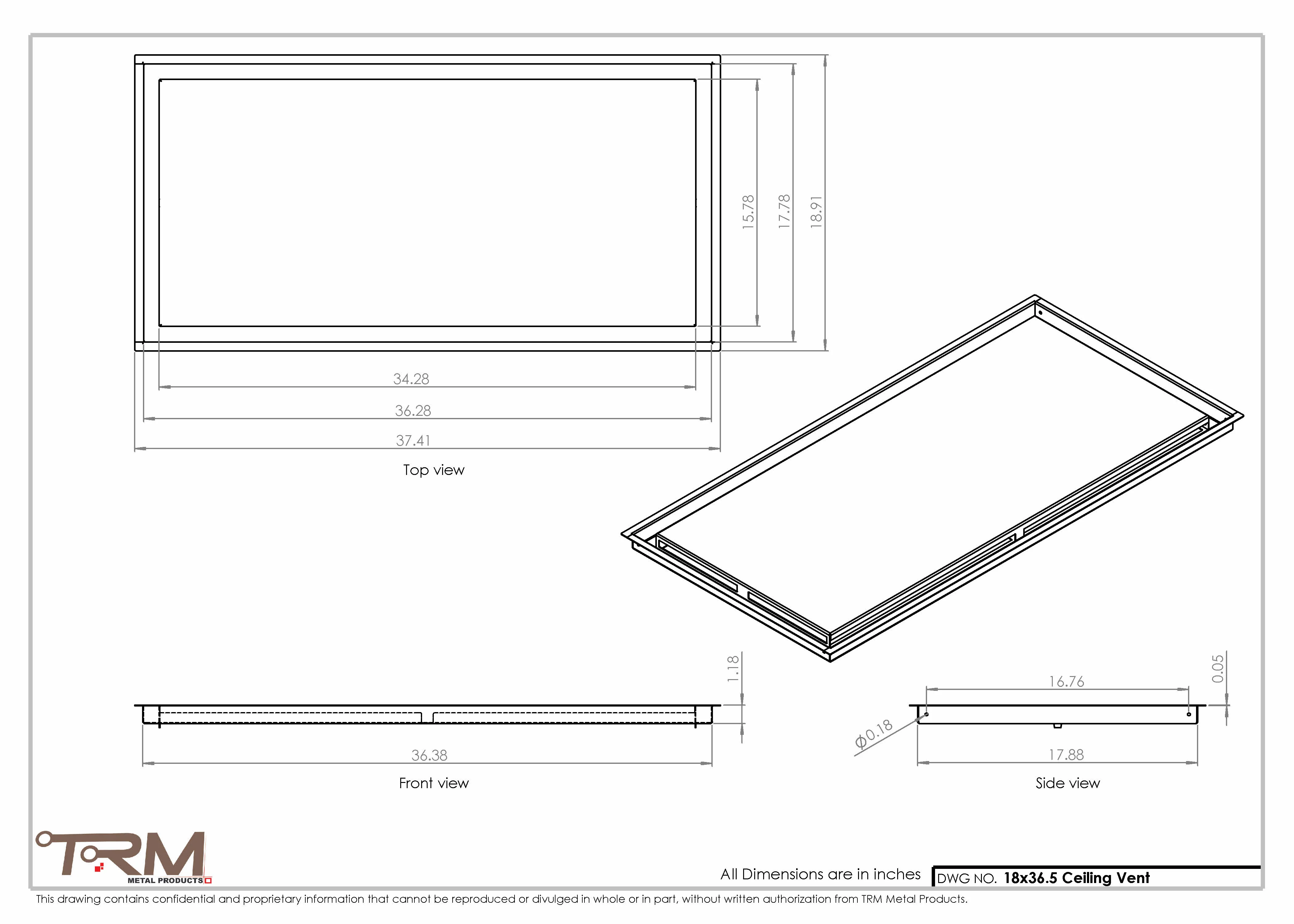 18x36.5 - Modern-Ceiling-Vent Cover-TRM Metal - 36.5x18 - Image 2