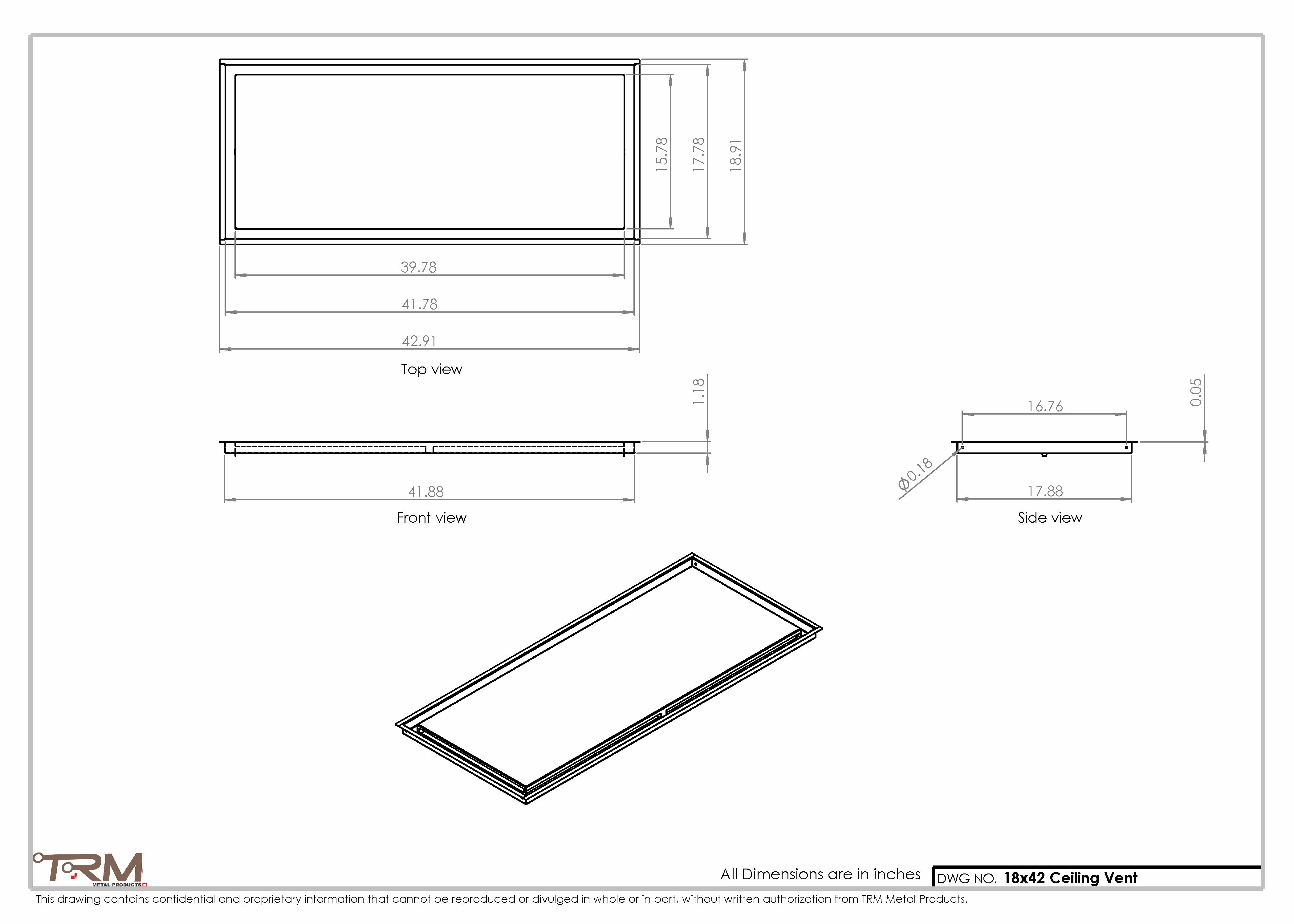 18x42-Modern-Ceiling-Vent Cover-TRM Metal- 42x18 - Image 2