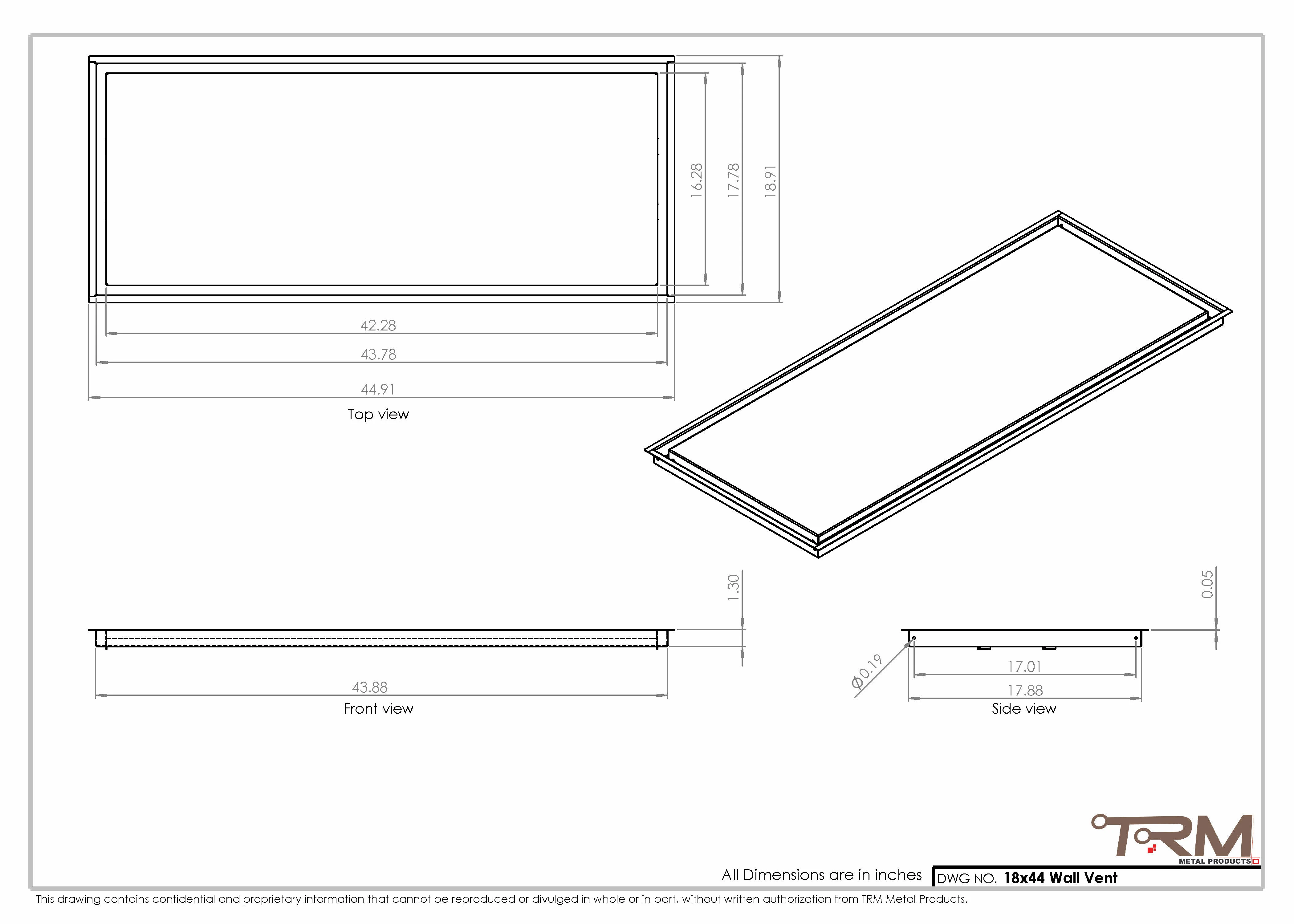 18x44 - Wall Vent - Modern Vent Cover -  Return Air Vent - TRM Metal  44x18 - Image 2