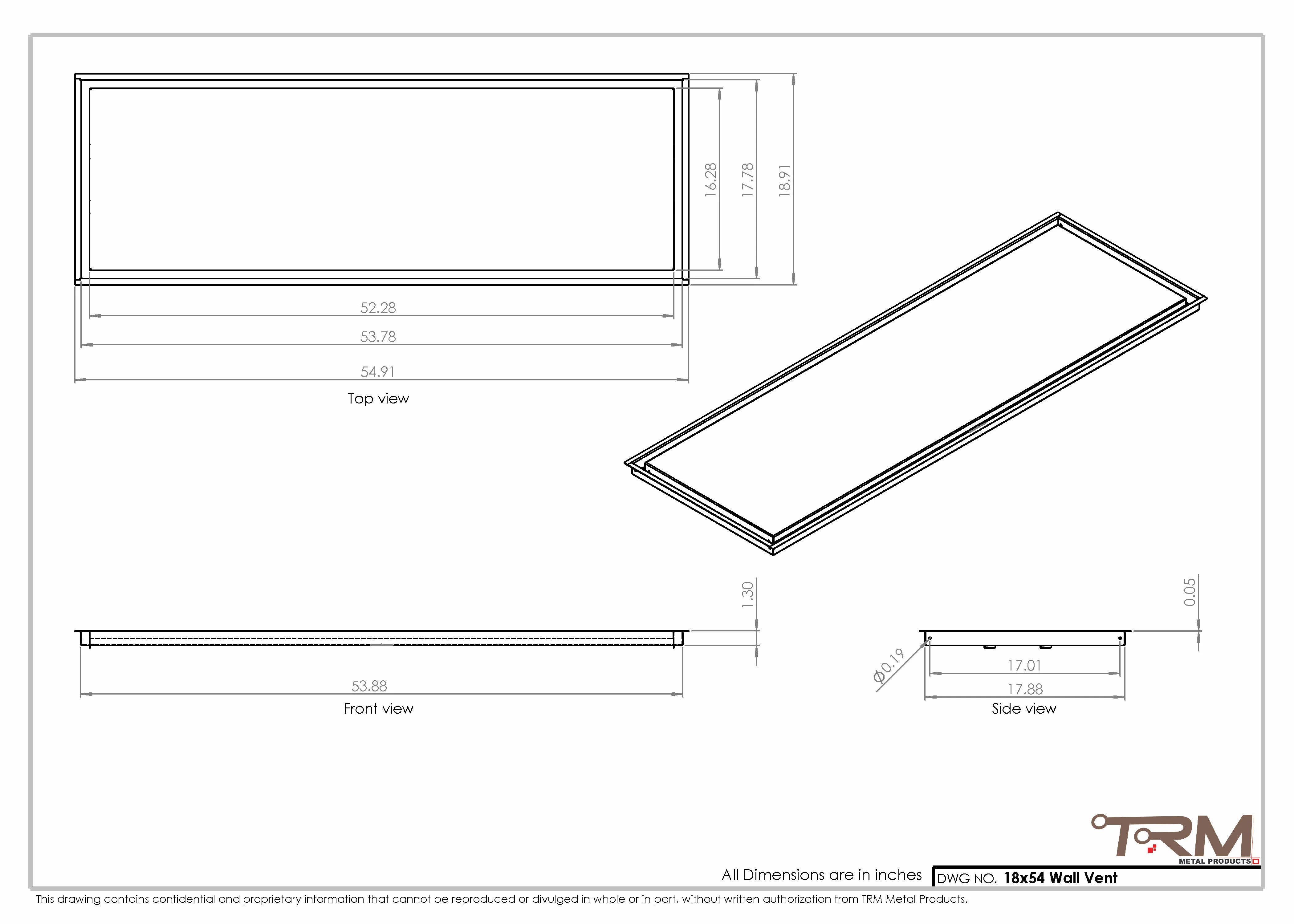 18x54 - Wall Vent - Modern Vent Cover -  Return Air Vent - TRM Metal  54x18 - Image 2