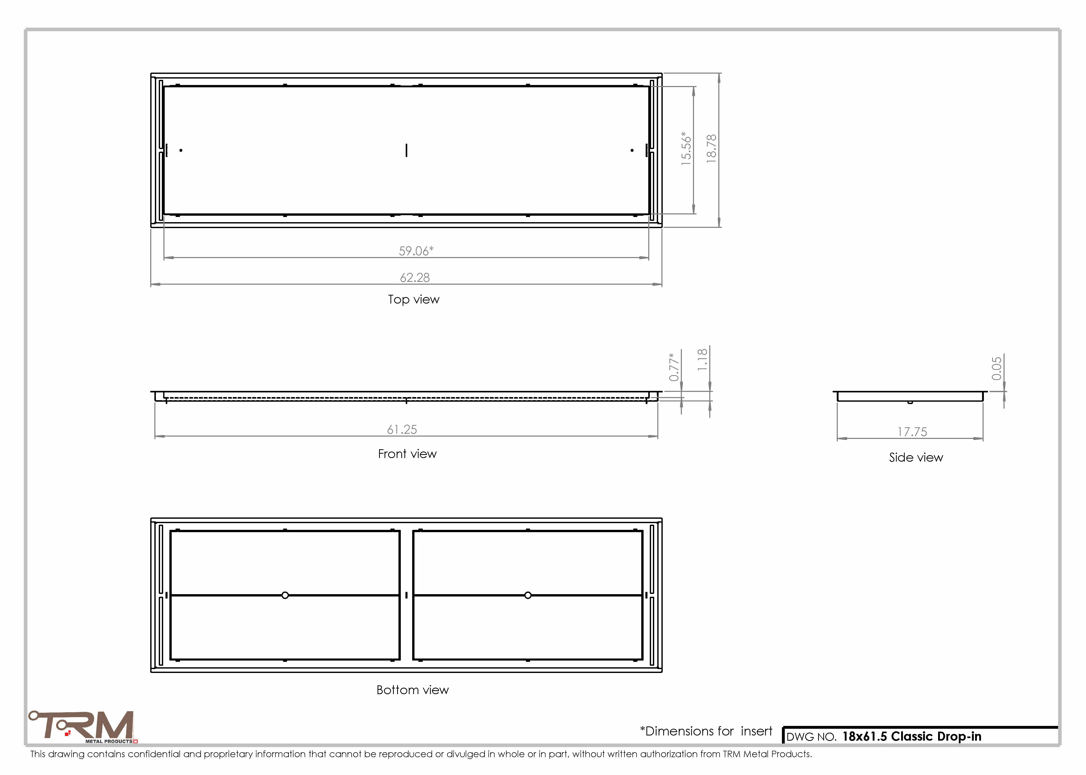 18x61.5 - Classic Drop-in Air Vent, Flush Floor-Matching, All Metal, Floor Vent Cover - TRM Metal  61.5x18 - Image 2