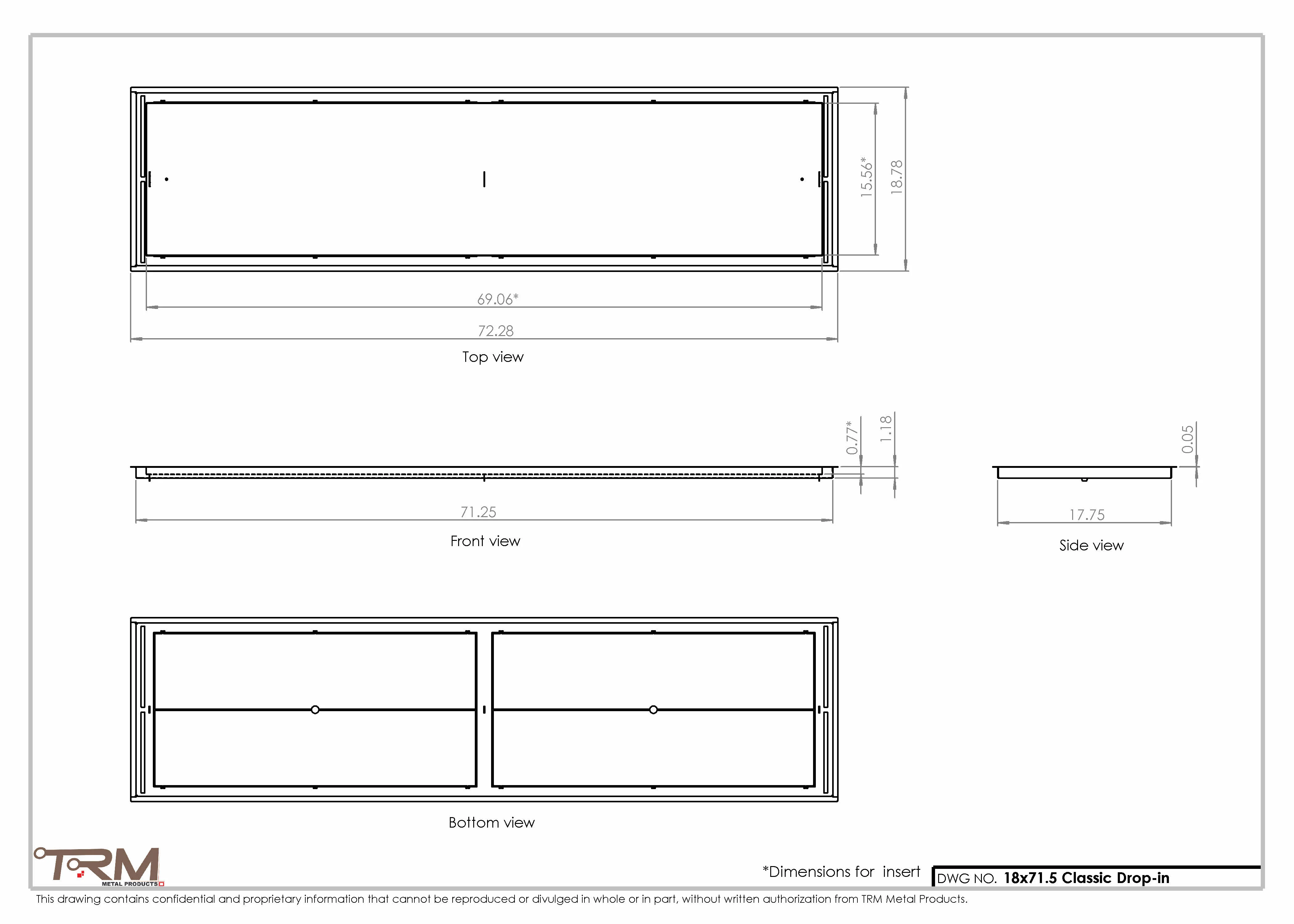 18x71.5 - Classic Drop-in Air Vent, Flush Floor-Matching, All Metal, Floor Vent Cover - TRM Metal  71.5x18 - Image 2