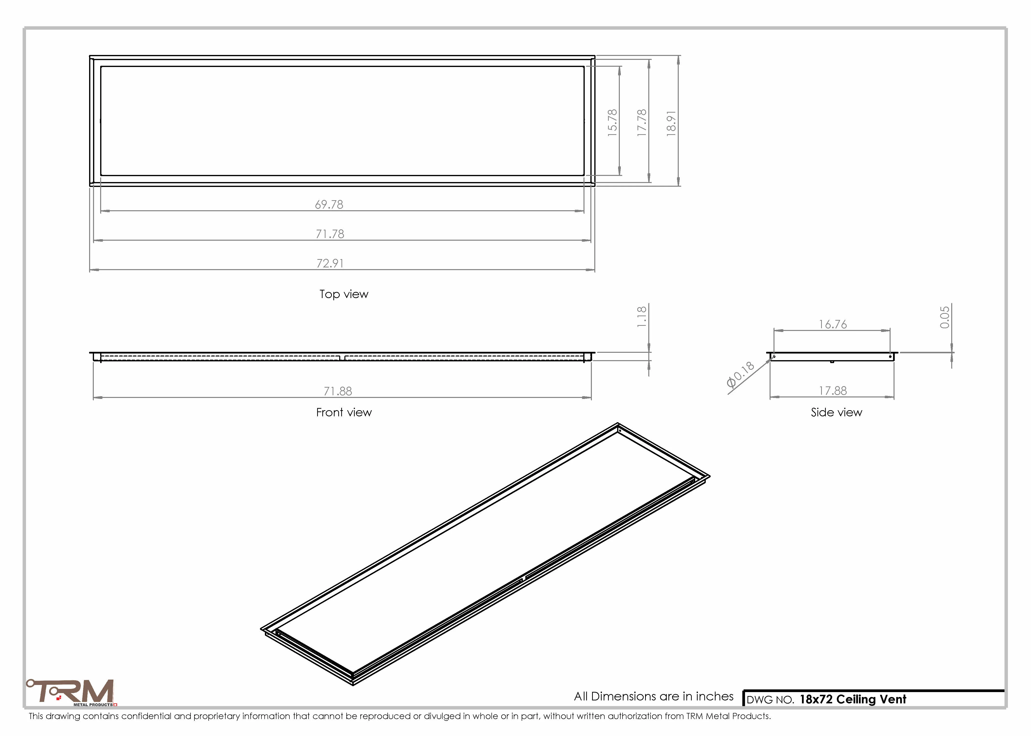 18x72-Modern-Ceiling-Vent Cover-TRM Metal- 72x18 - Image 2