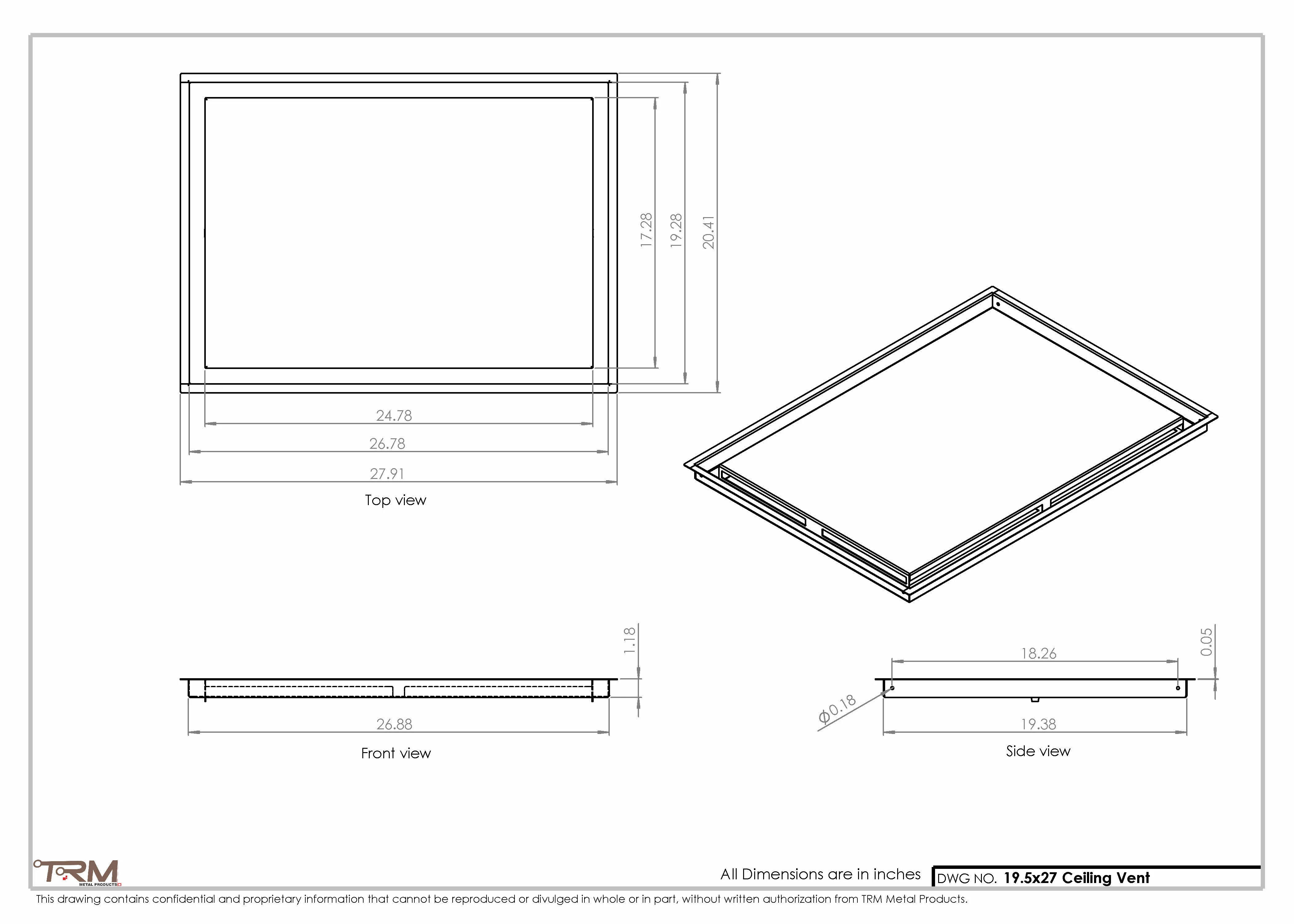 19.5x27 - Modern-Ceiling-Vent Cover-TRM Metal - 27x19.5 - Image 2
