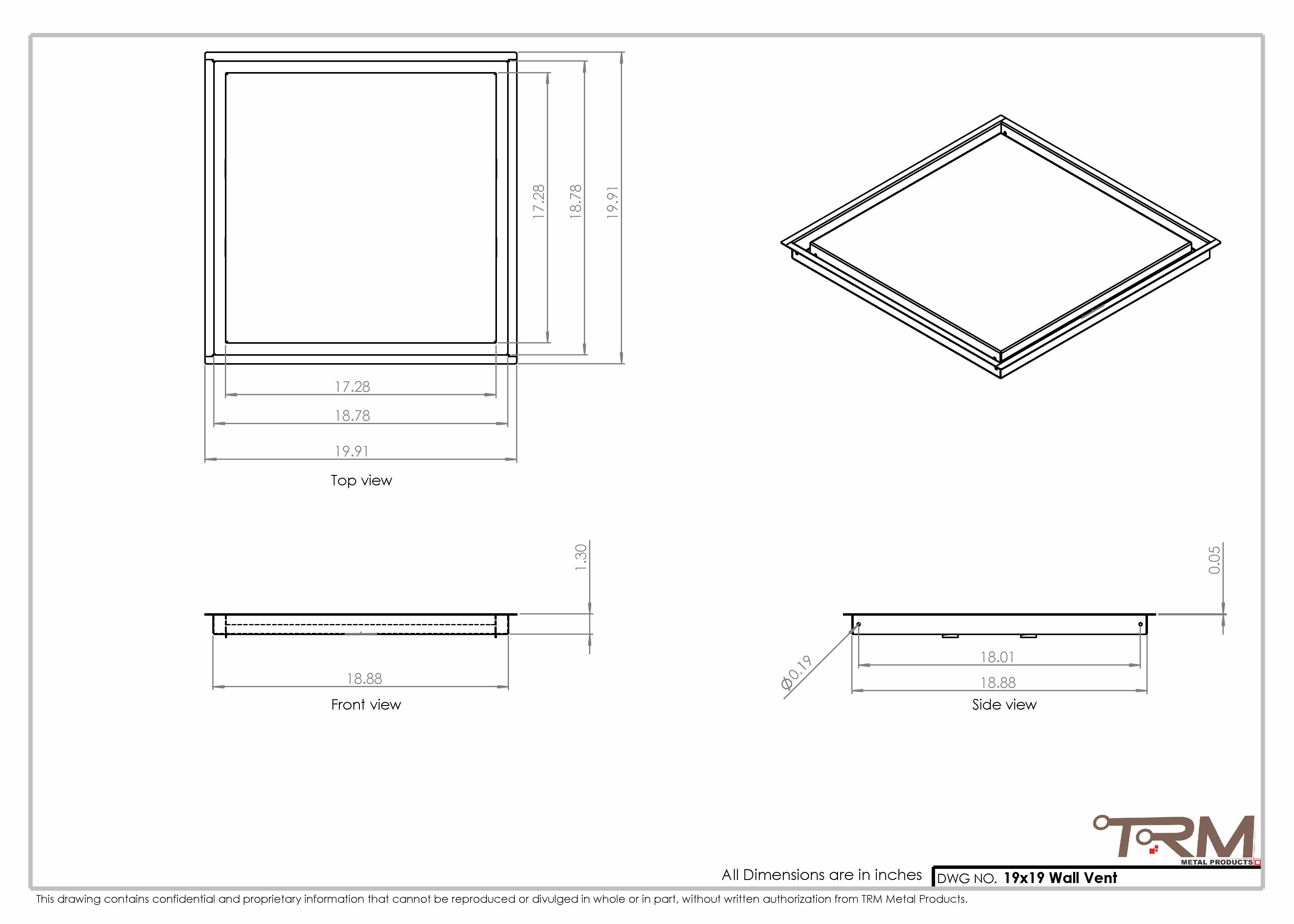 19x19 - Wall Vent - Modern Vent Cover -  Return Air Vent - TRM Metal  19x19 - Image 2