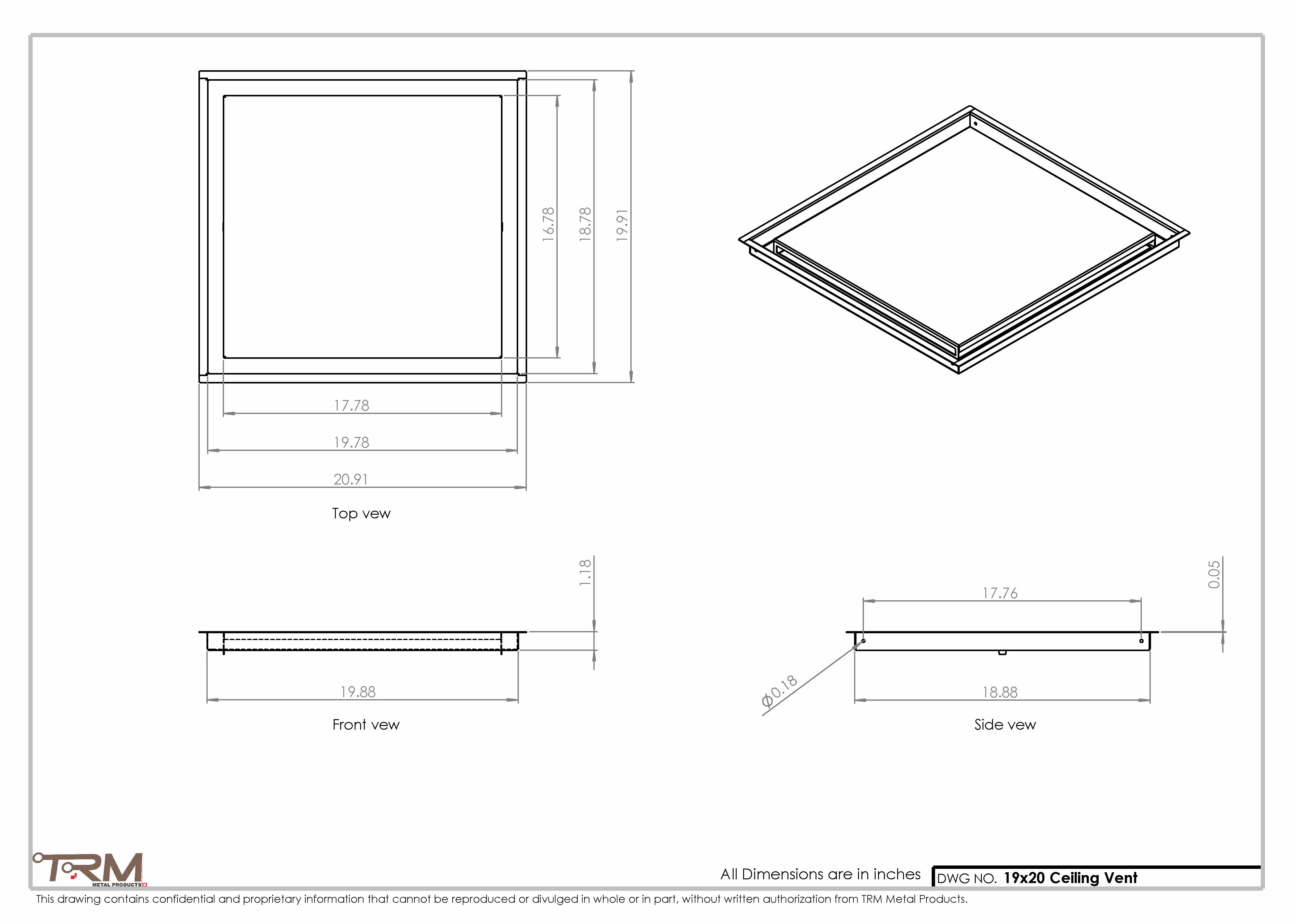 19x20-Modern-Ceiling-Vent Cover-TRM Metal- 20x19 - Image 2