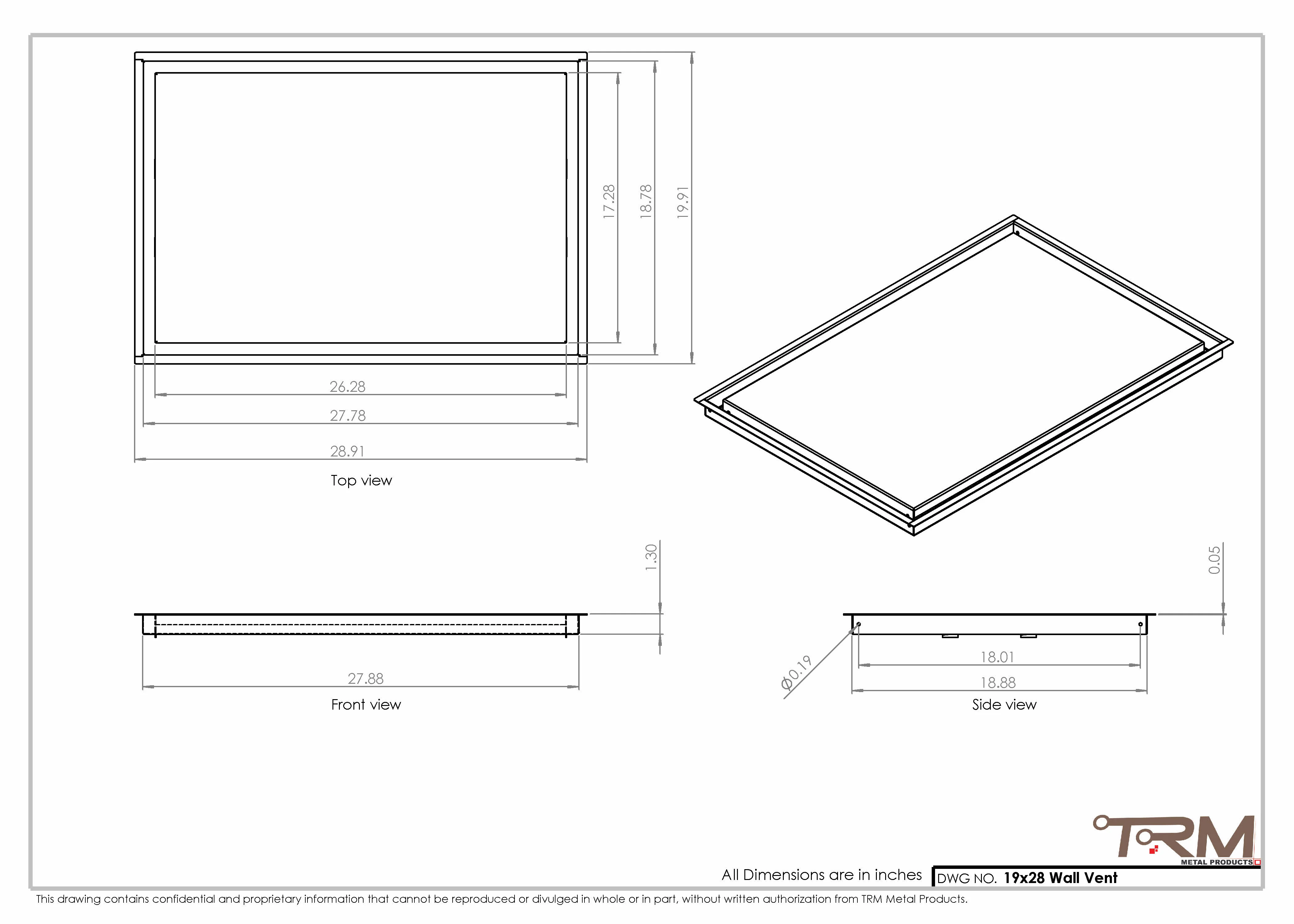 19x28 - Wall Vent - Modern Vent Cover -  Return Air Vent - TRM Metal  28x19 - Image 2