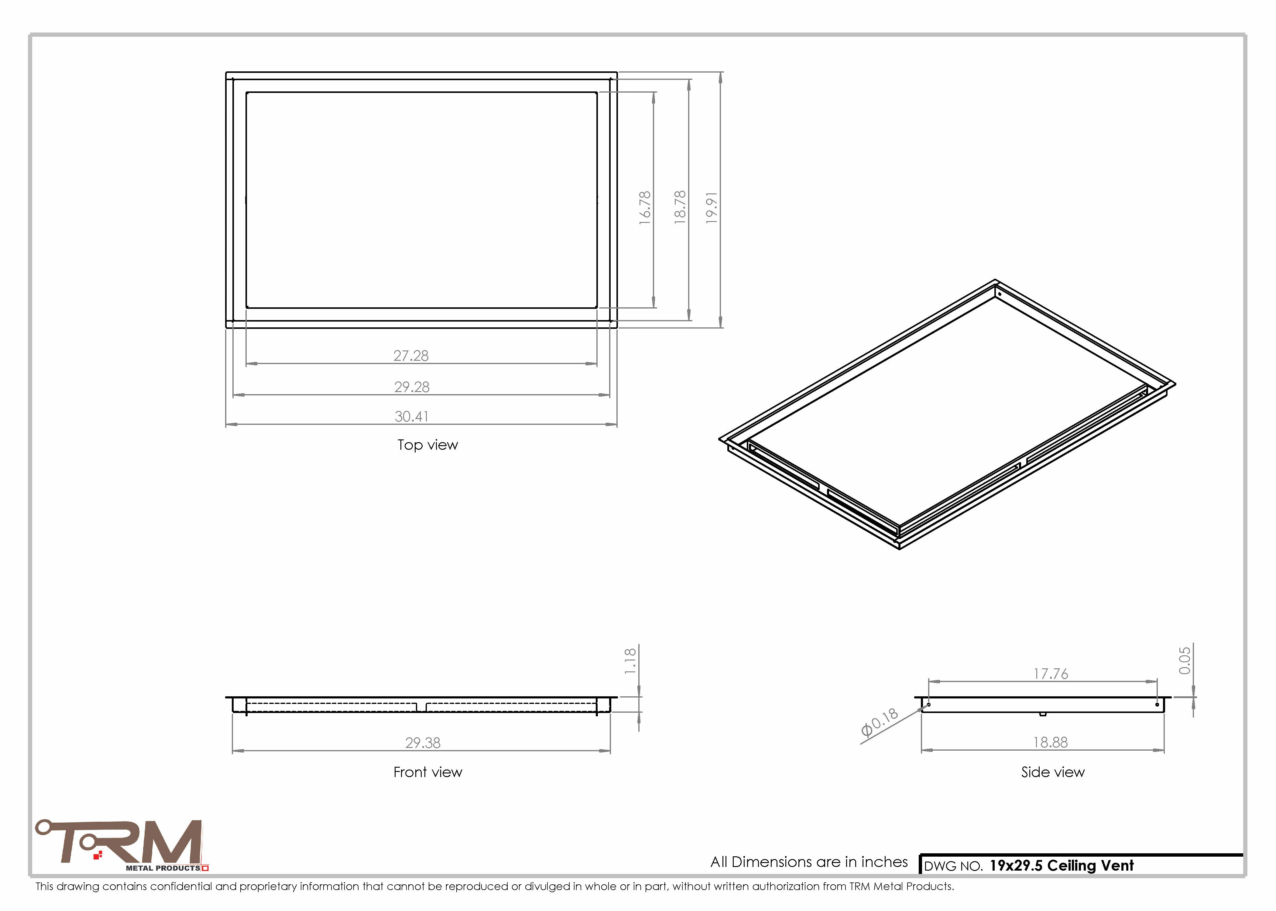 19x29.5 - Modern-Ceiling-Vent Cover-TRM Metal - 29.5x19 - Image 2