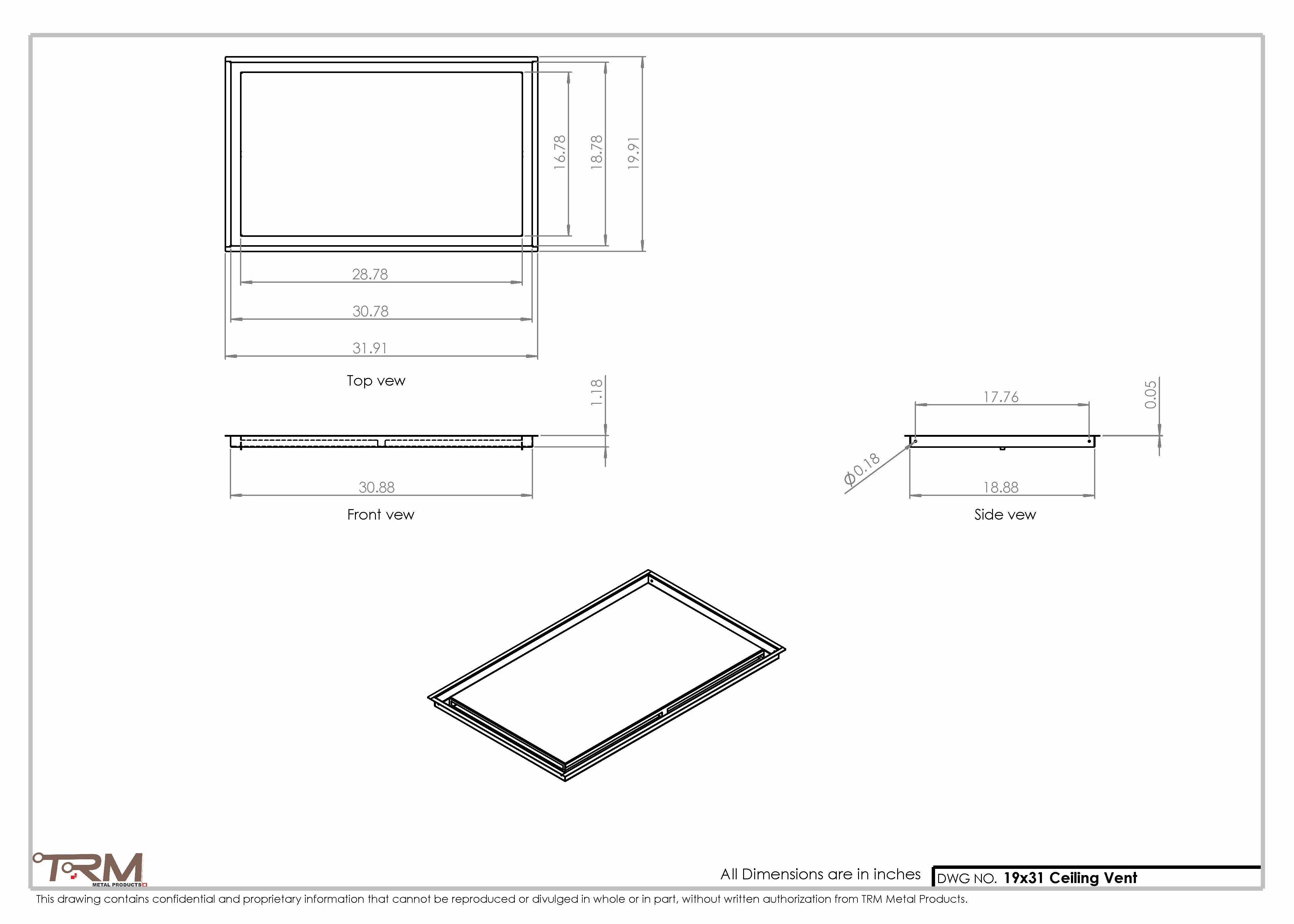 19x31-Modern-Ceiling-Vent Cover-TRM Metal- 31x19 - Image 2