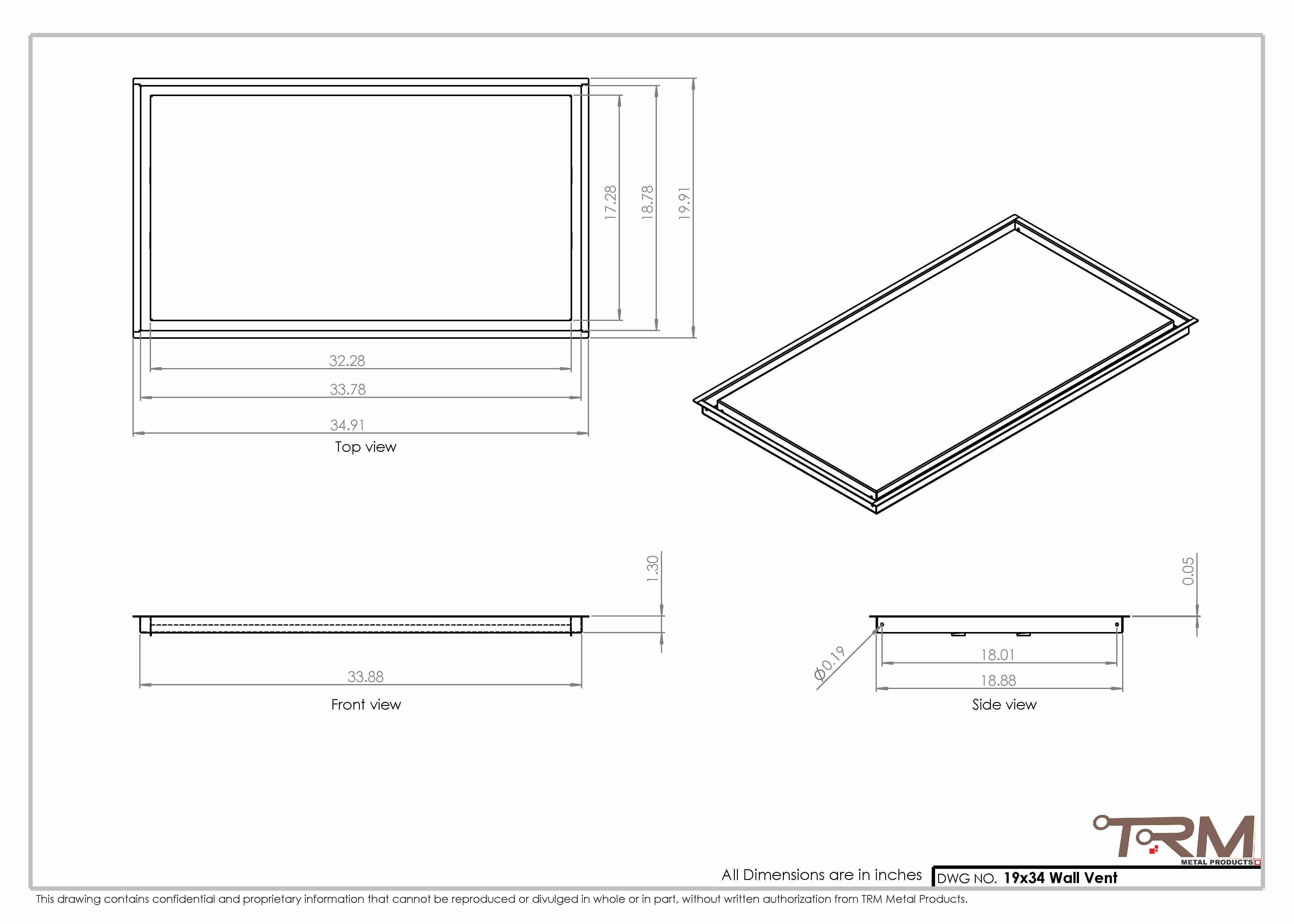 19x34 - Wall Vent - Modern Vent Cover - Return Air Vent - TRM Metal 34x19 - Image 2