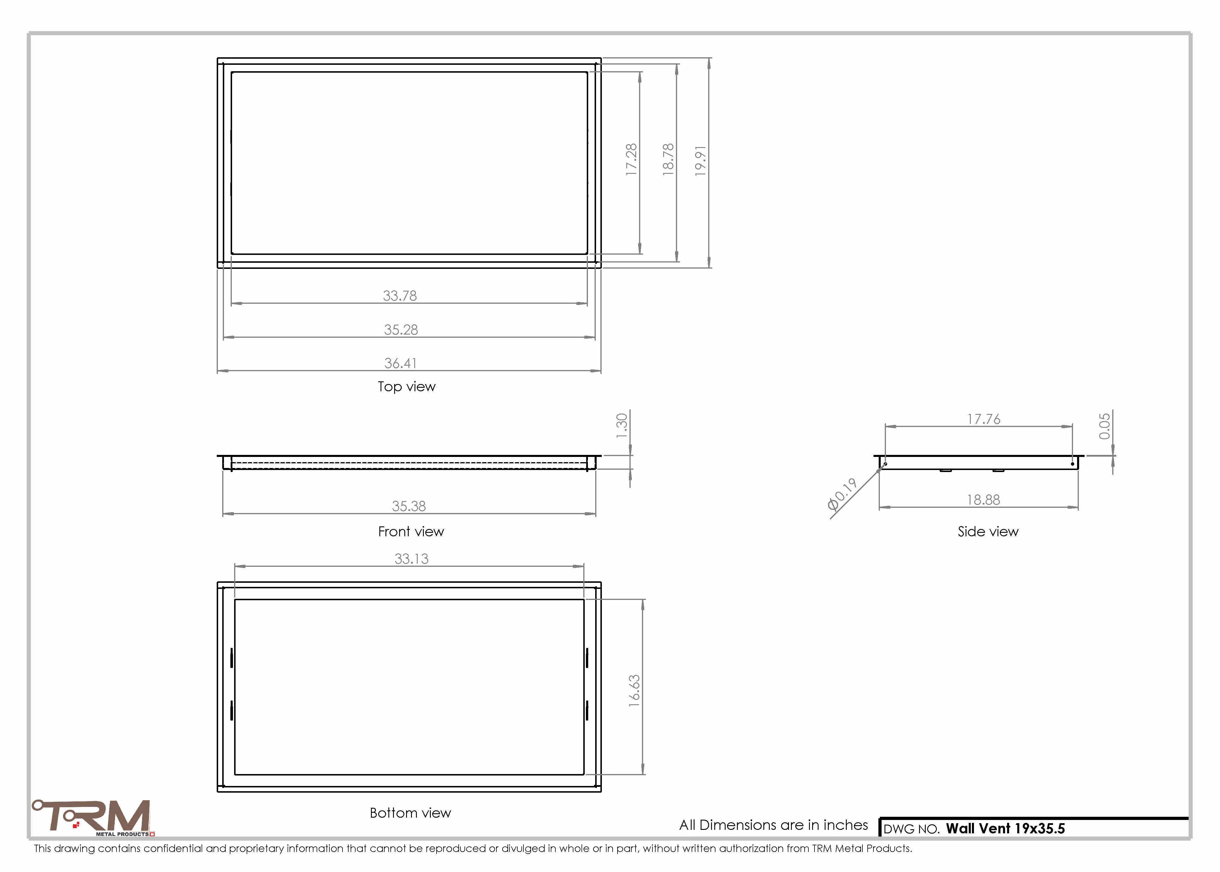 19x35.5 - Wall Vent - Modern Vent Cover -  Return Air Vent - TRM Metal  35.5x19 - Image 2