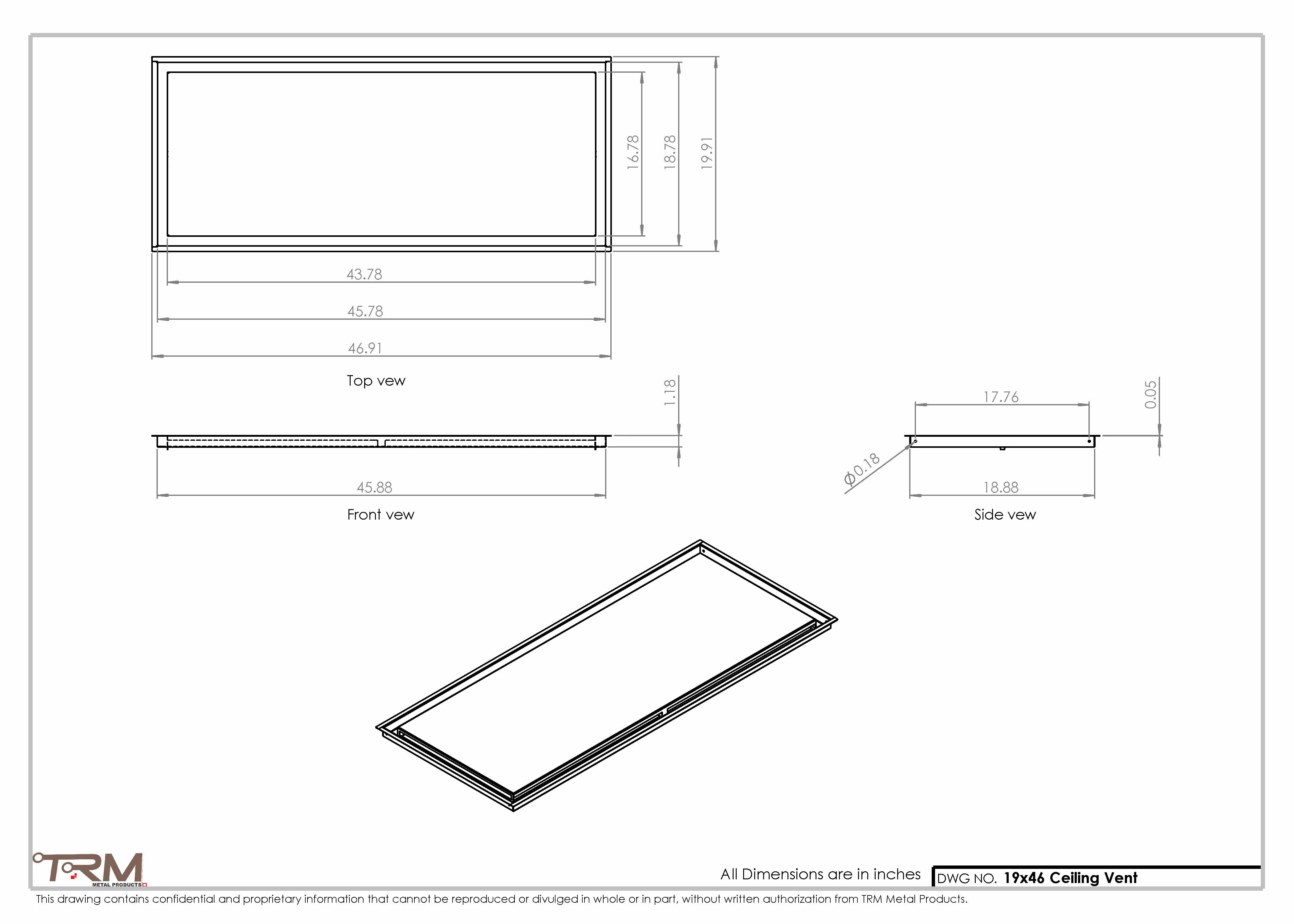 19x46-Modern-Ceiling-Vent Cover-TRM Metal- 46x19 - Image 2