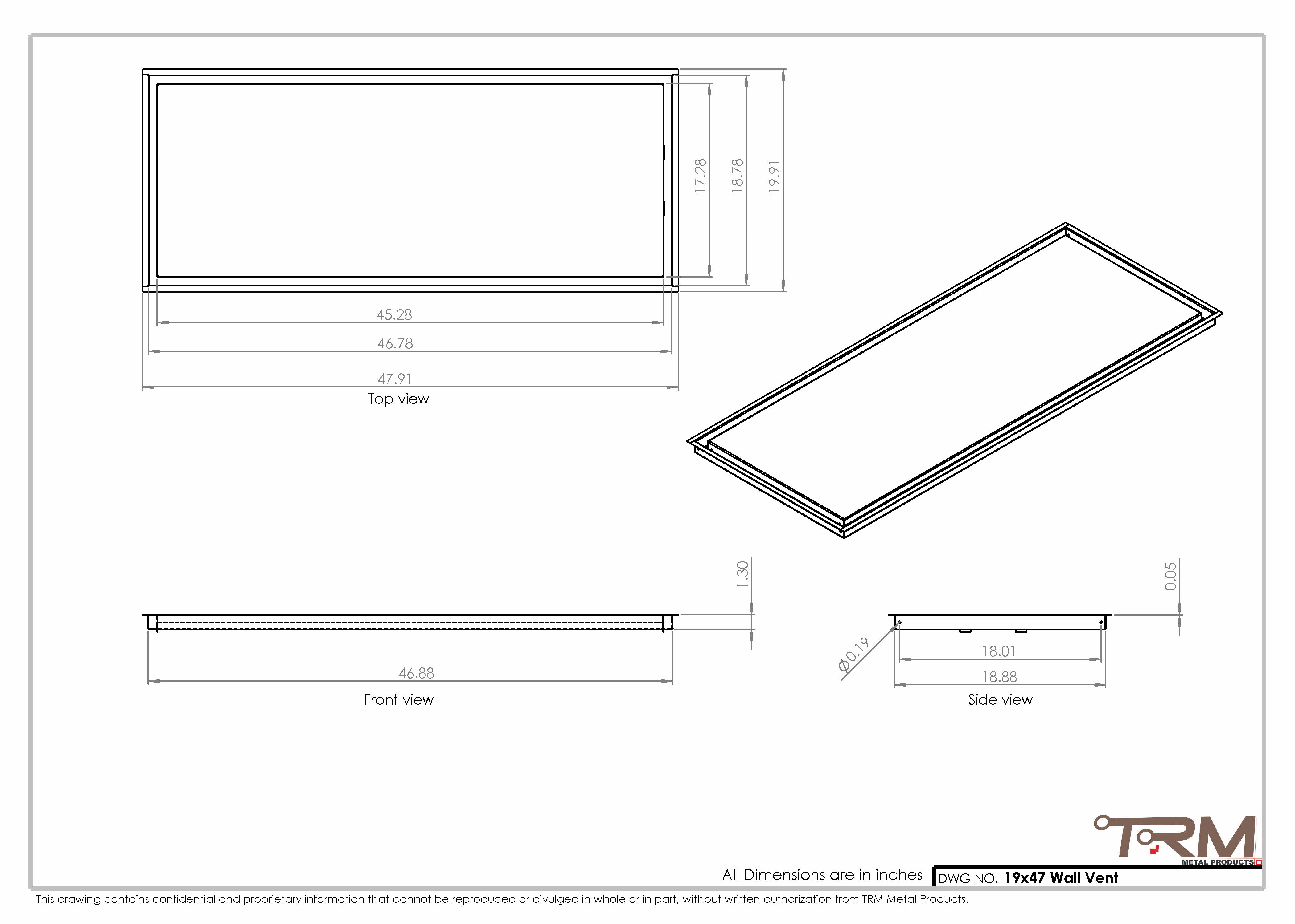 19x47 - Wall Vent - Modern Vent Cover -  Return Air Vent - TRM Metal  47x19 - Image 2