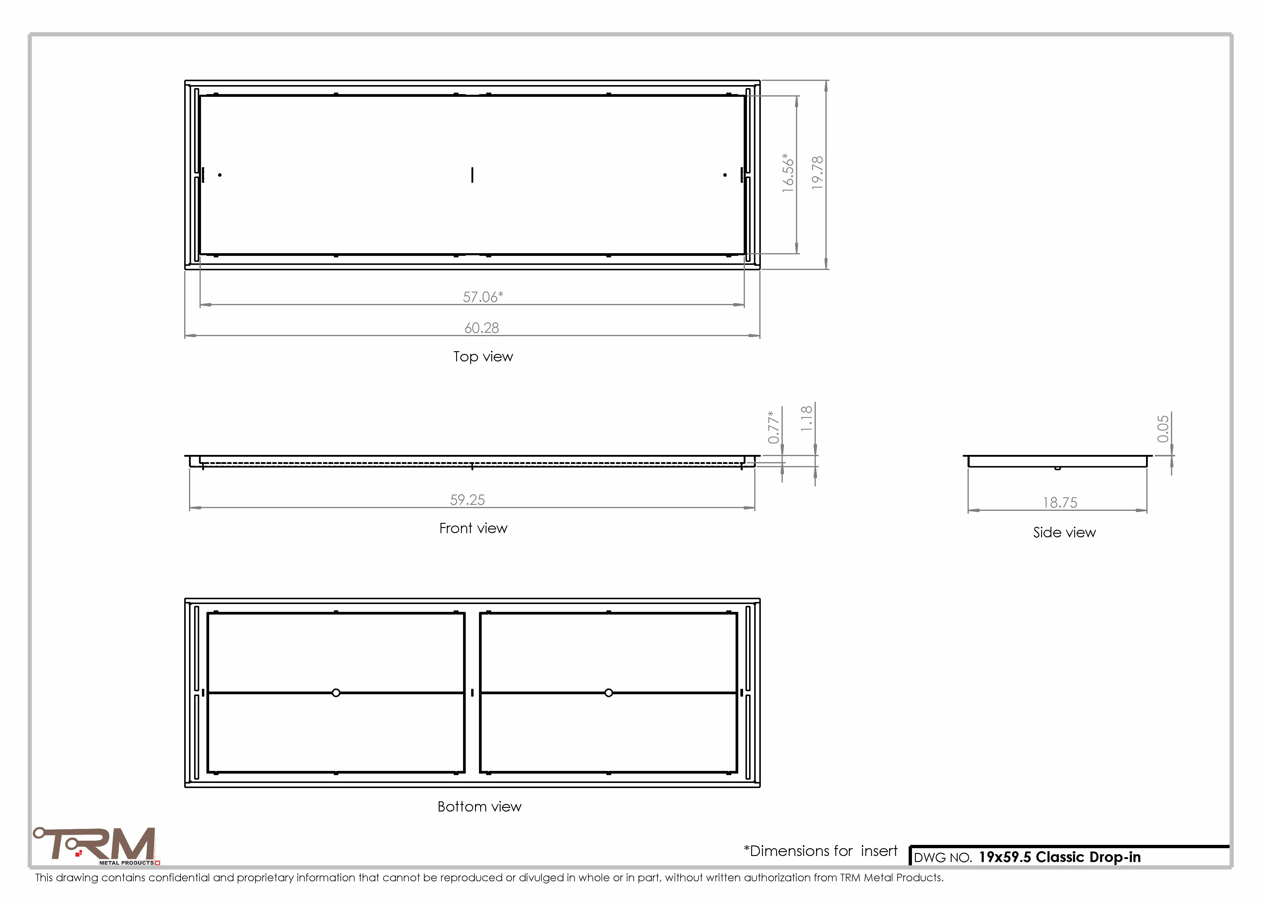 19x59.5 - Classic Drop-in Air Vent, Flush Floor-Matching, All Metal, Floor Vent Cover - TRM Metal  59.5x19 - Image 2