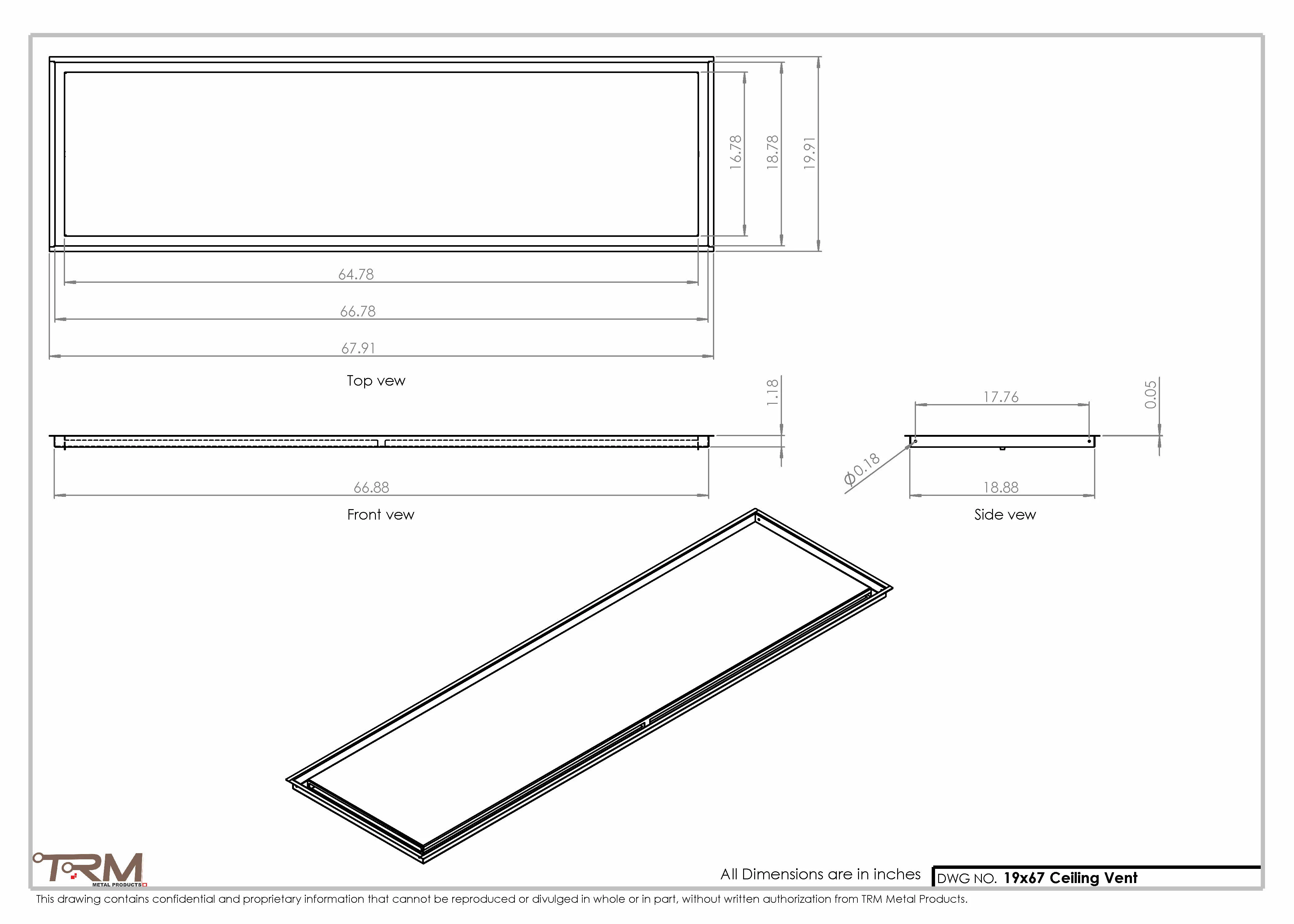 19x67-Modern-Ceiling-Vent Cover-TRM Metal- 67x19 - Image 2