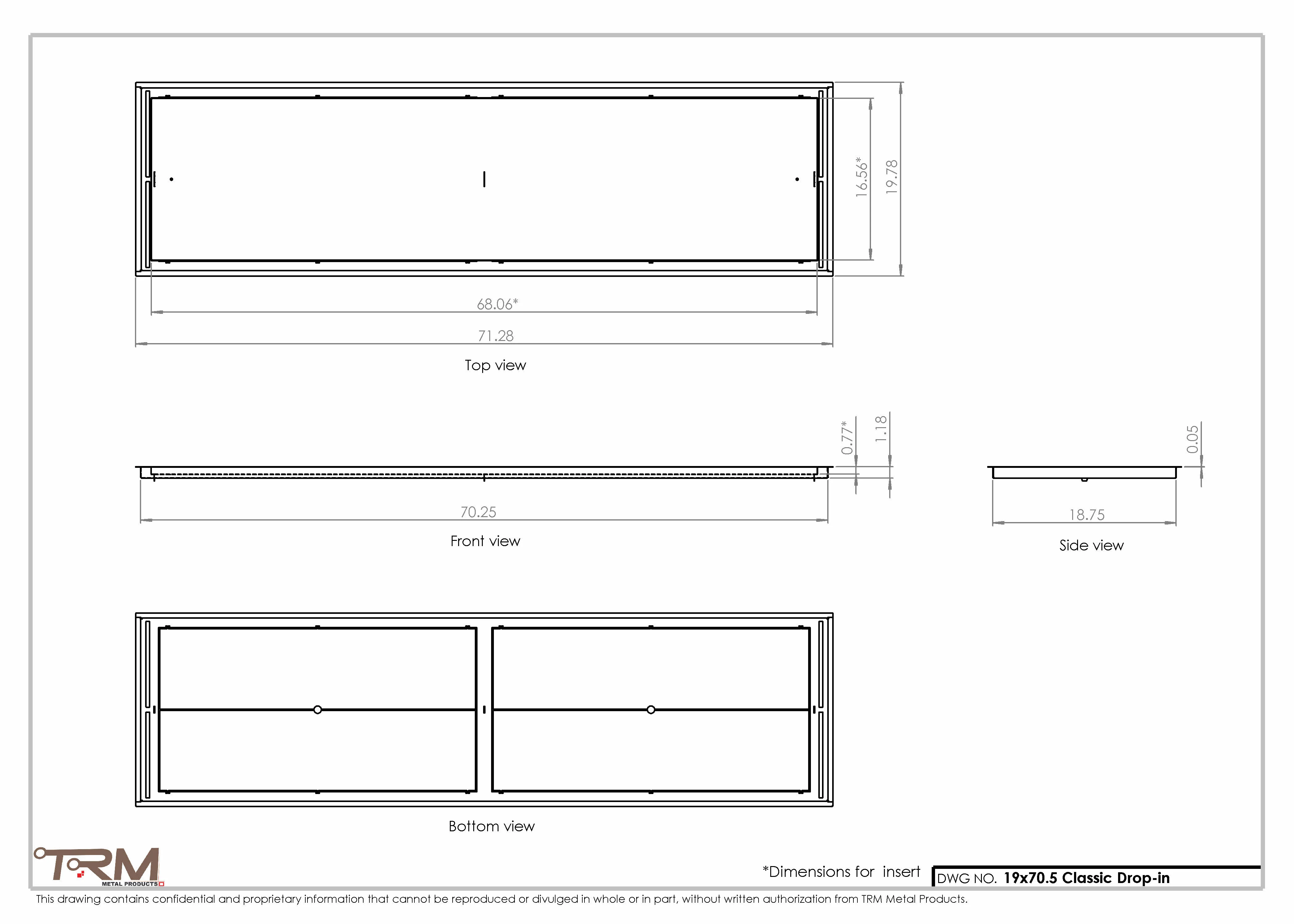19x70.5 - Classic Drop-in Air Vent, Flush Floor-Matching, All Metal, Floor Vent Cover - TRM Metal  70.5x19 - Image 2