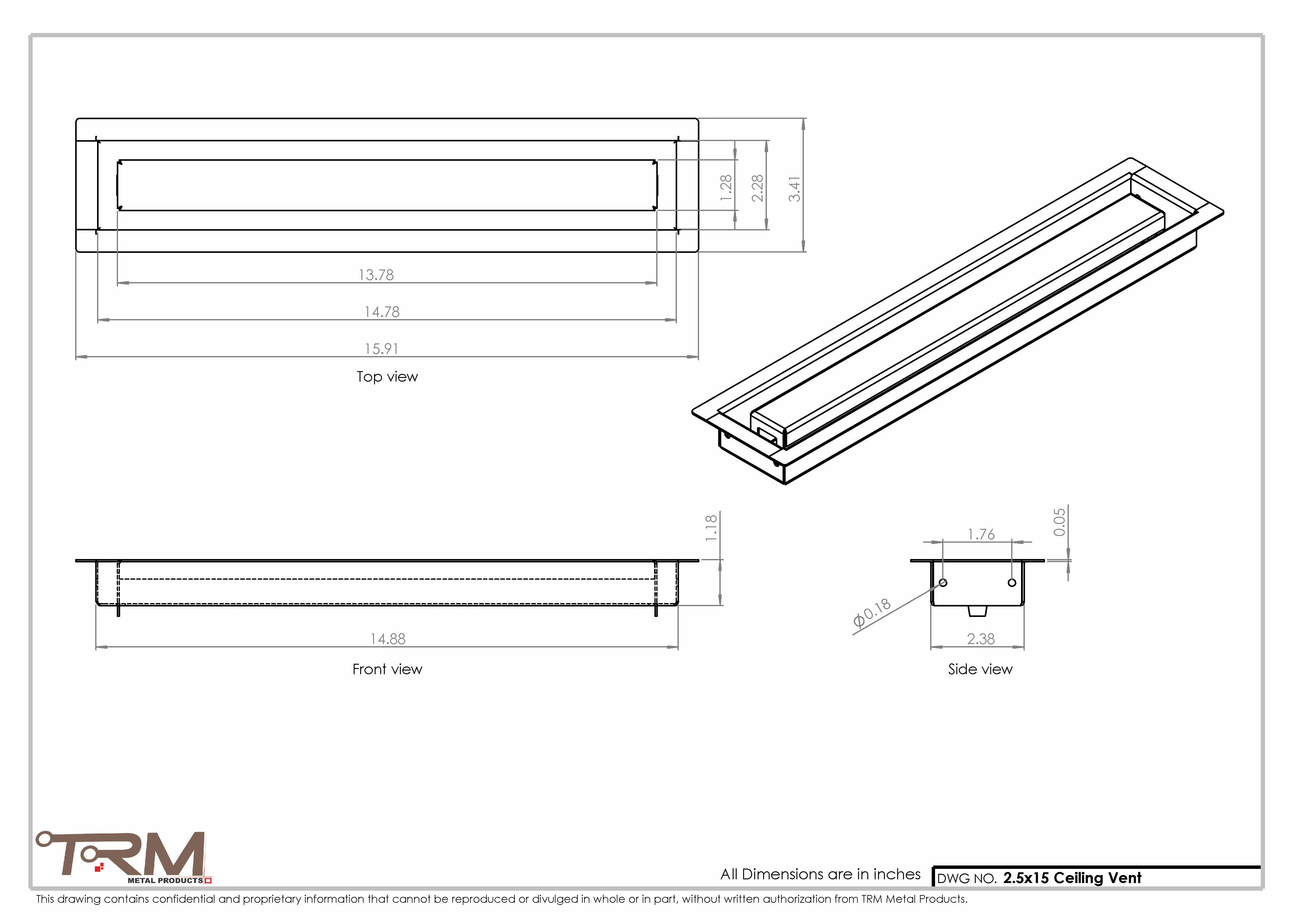 2.5x15 - Modern-Ceiling-Vent Cover-TRM Metal - 15x2.5 - Image 2
