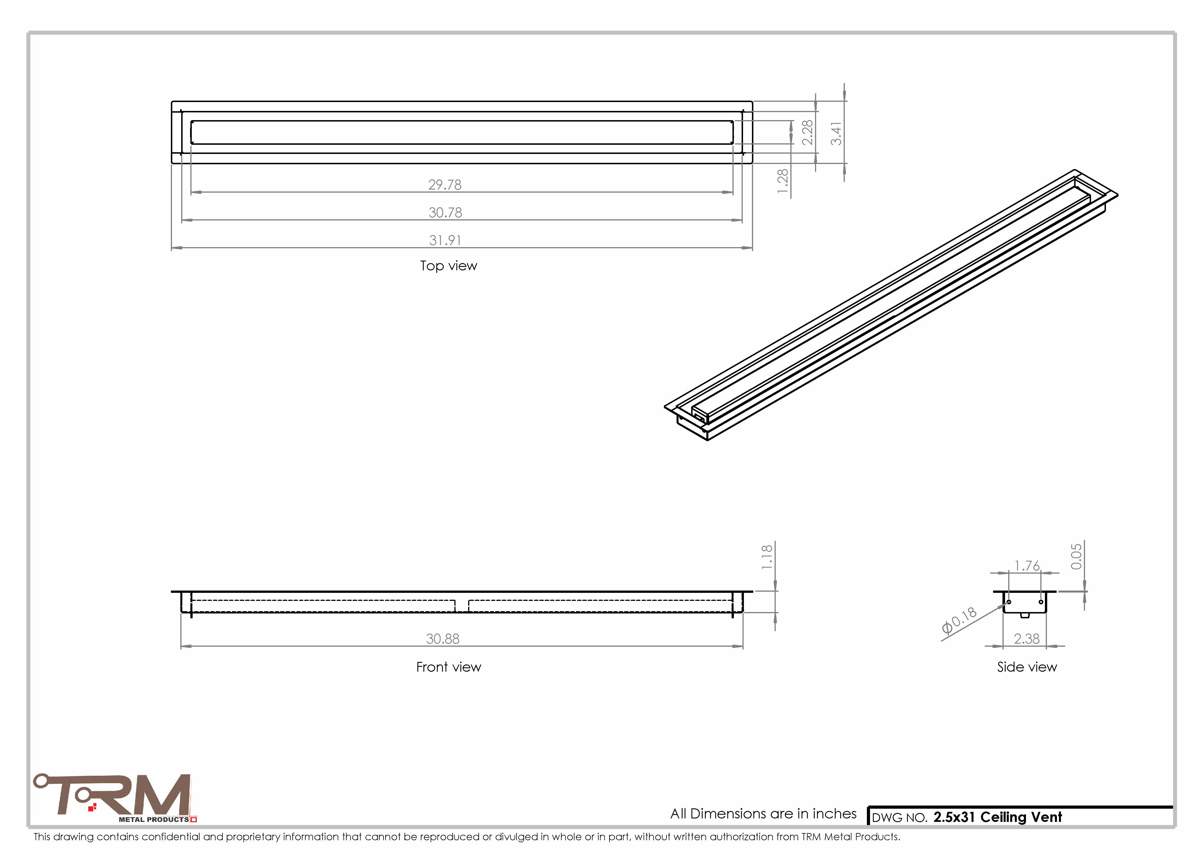 2.5x31 - Modern-Ceiling-Vent Cover-TRM Metal - 31x2.5 - Image 2