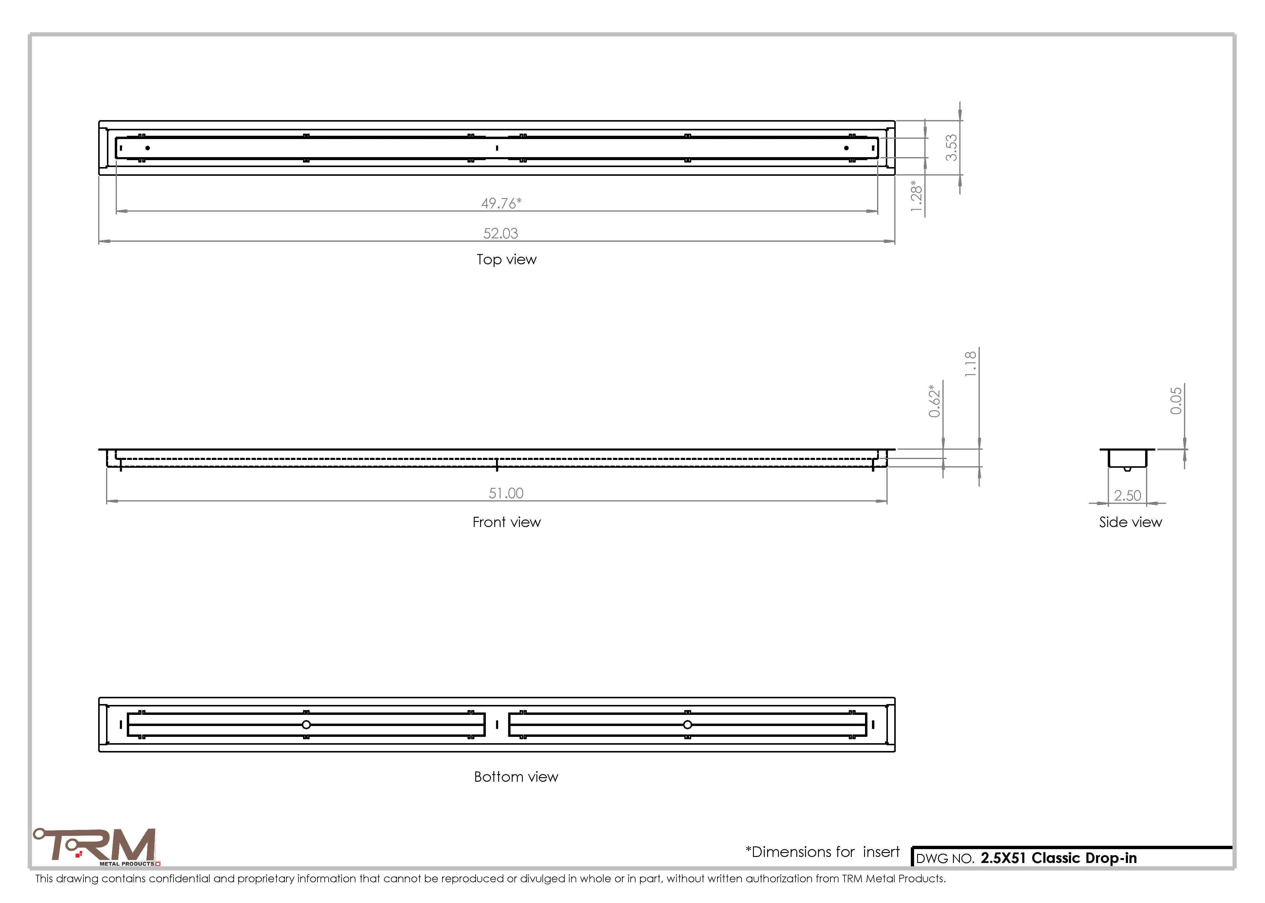 2.5x51 - Classic Drop-in Air Vent, Flush Floor-Matching, All Metal, Floor Vent Cover - TRM Metal  51x2.5 - Image 2