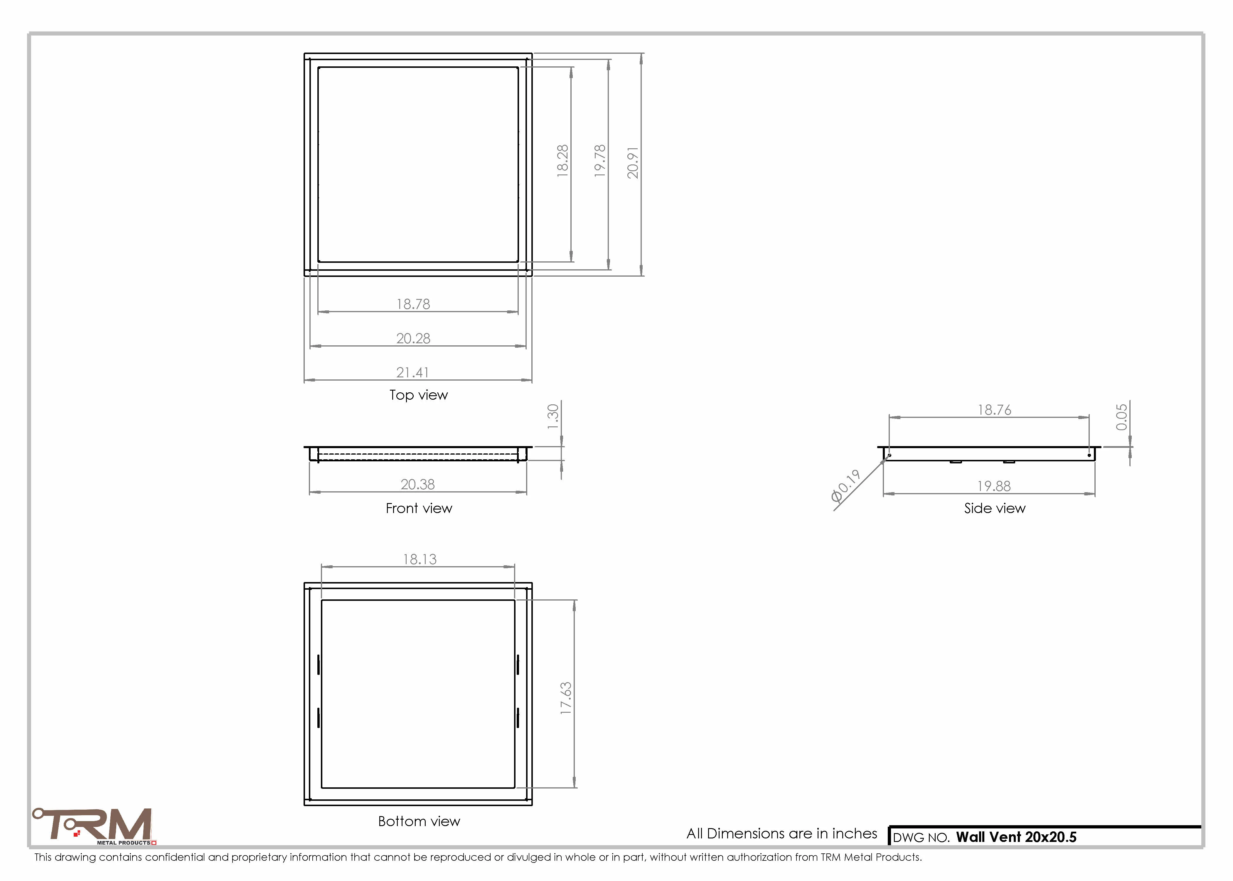 20x20.5 - Wall Vent - Modern Vent Cover - Return Air Vent - TRM Metal 20.5x20 - Image 2