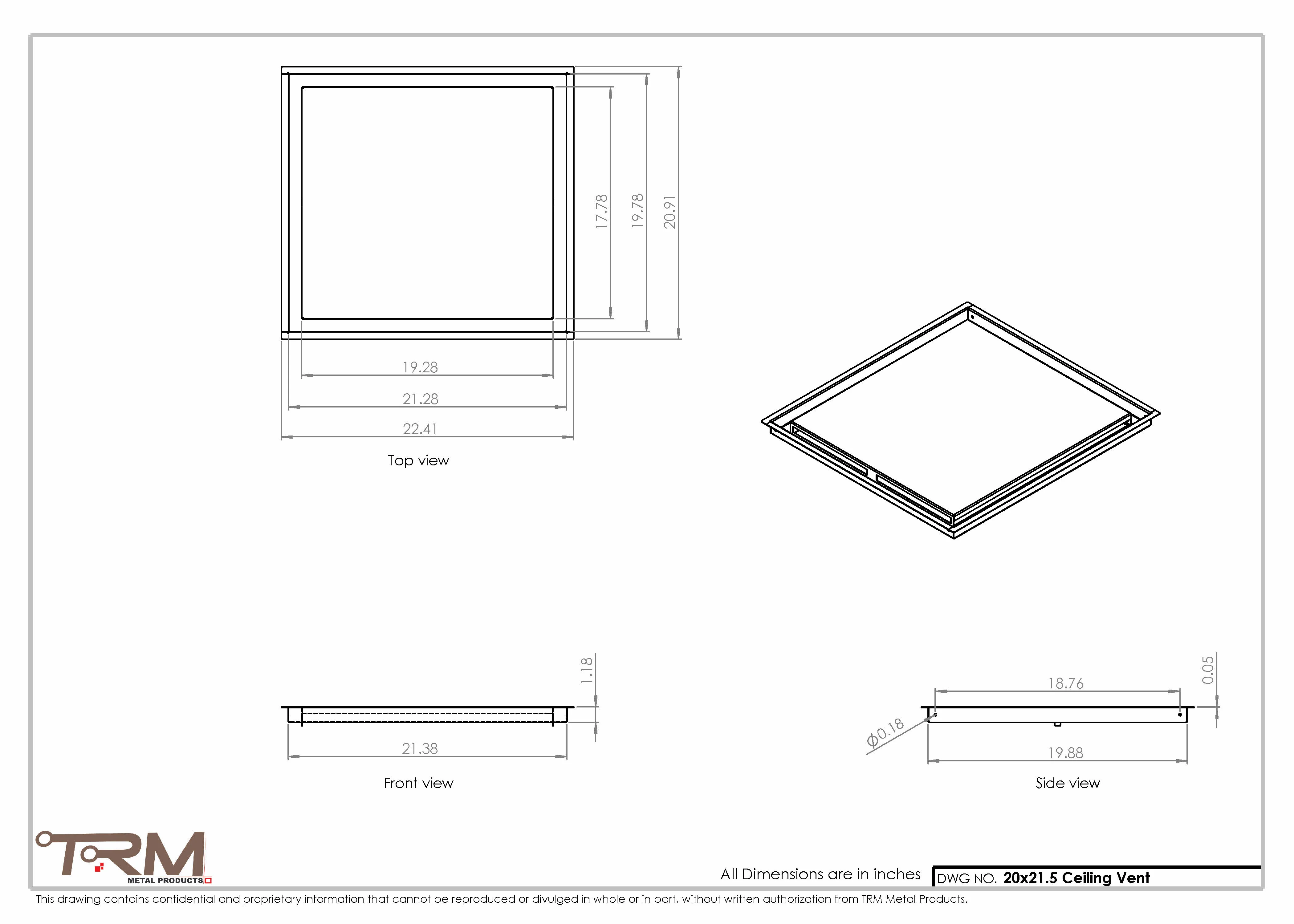 20x21.5 - Modern-Ceiling-Vent Cover-TRM Metal - 21.5x20 - Image 2