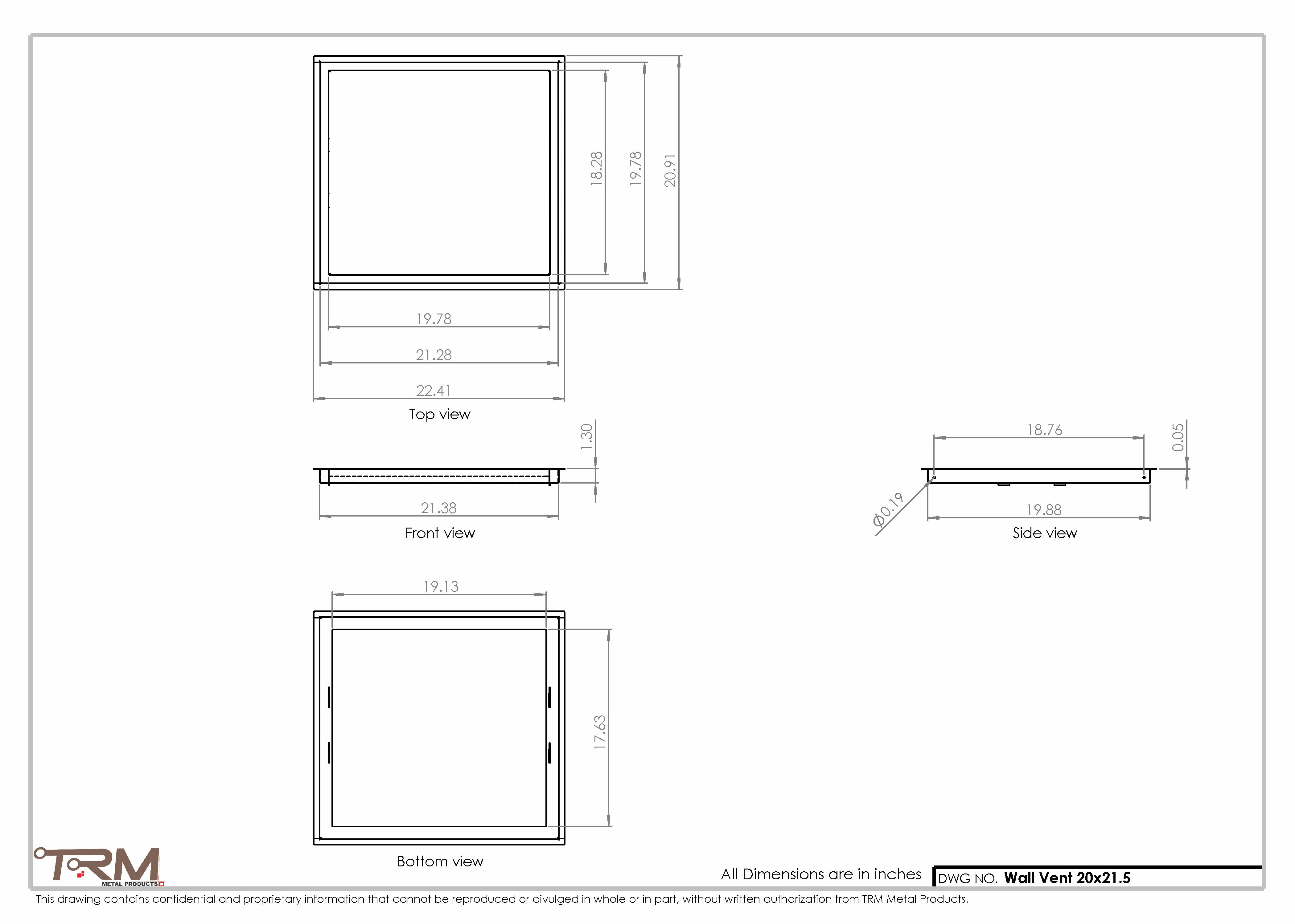 20x21.5 - Wall Vent - Modern Vent Cover -  Return Air Vent - TRM Metal  21.5x20 - Image 2