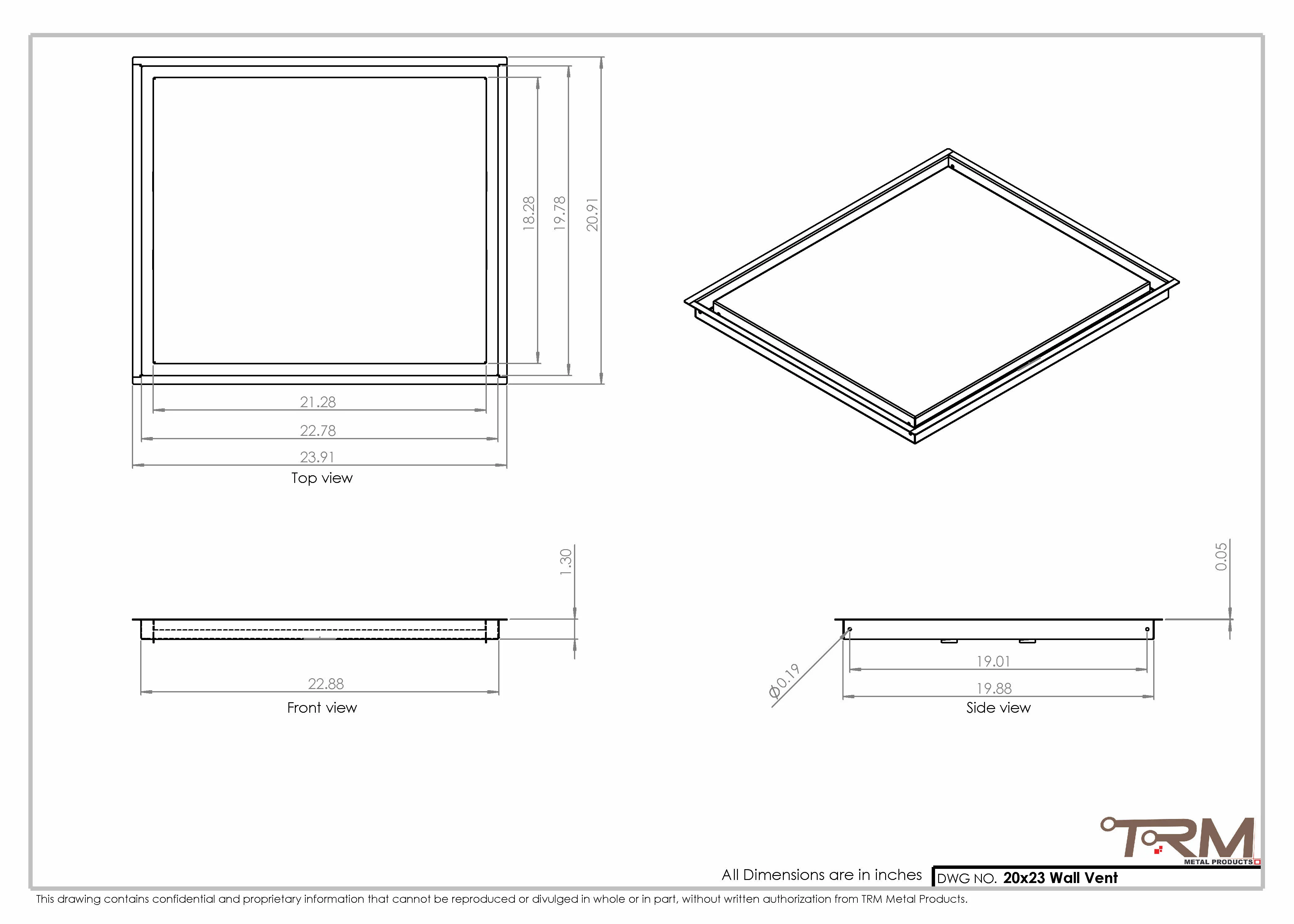 20x23 - Wall Vent - Modern Vent Cover -  Return Air Vent - TRM Metal  23x20 - Image 2