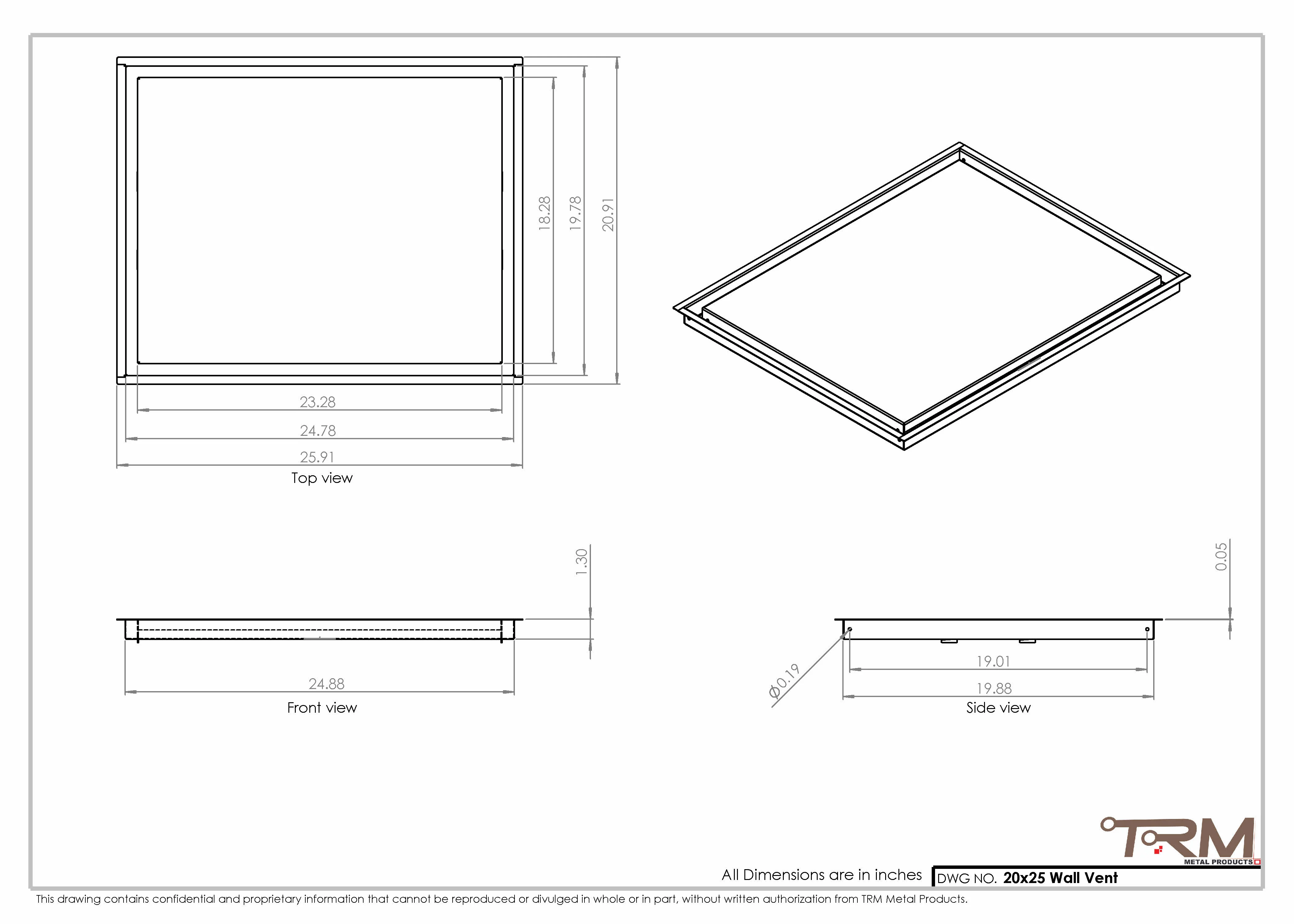 20x25 - Wall Vent - Modern Vent Cover -  Return Air Vent - TRM Metal  25x20 - Image 2