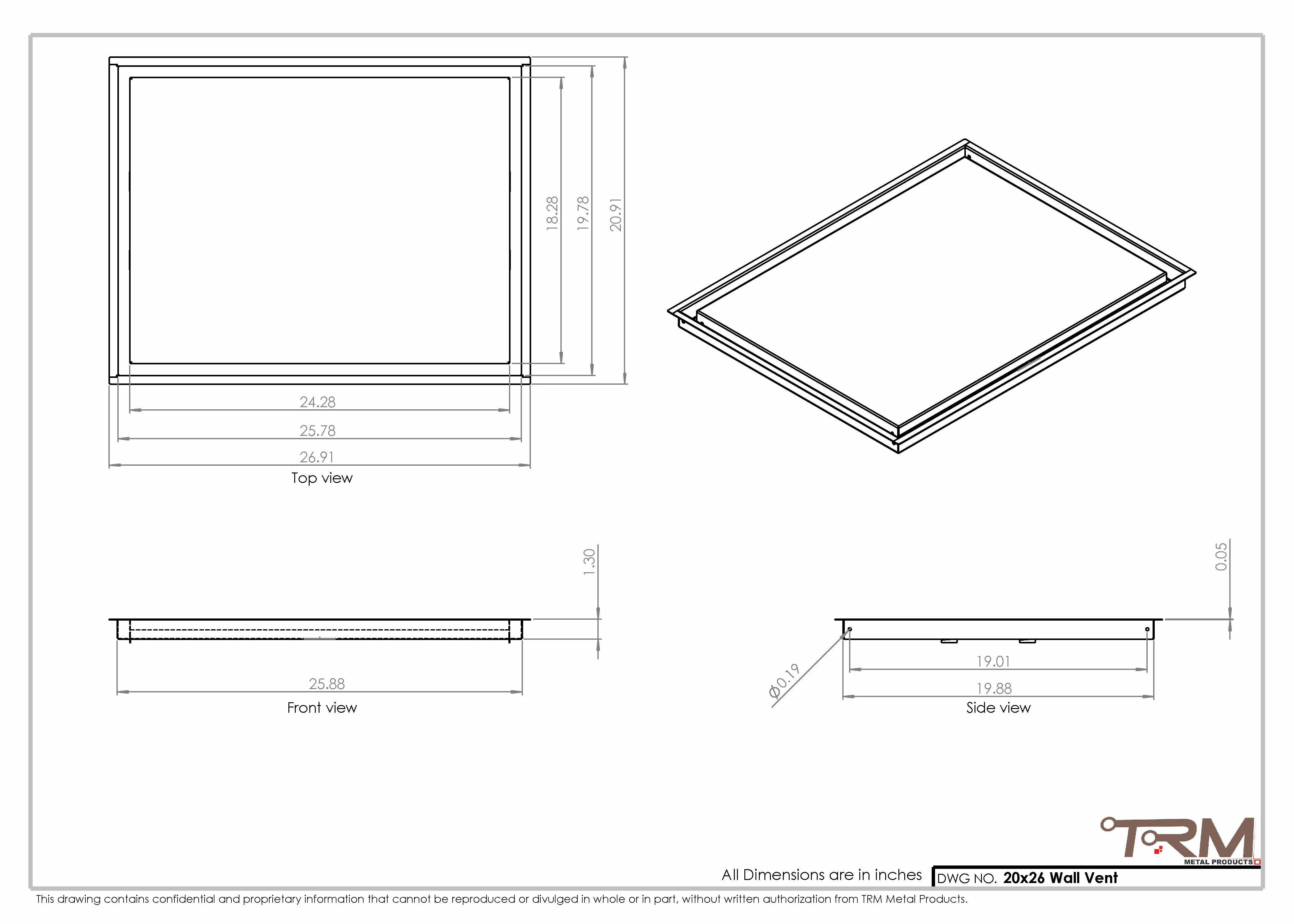 20x26 - Wall Vent - Modern Vent Cover -  Return Air Vent - TRM Metal  26x20 - Image 2