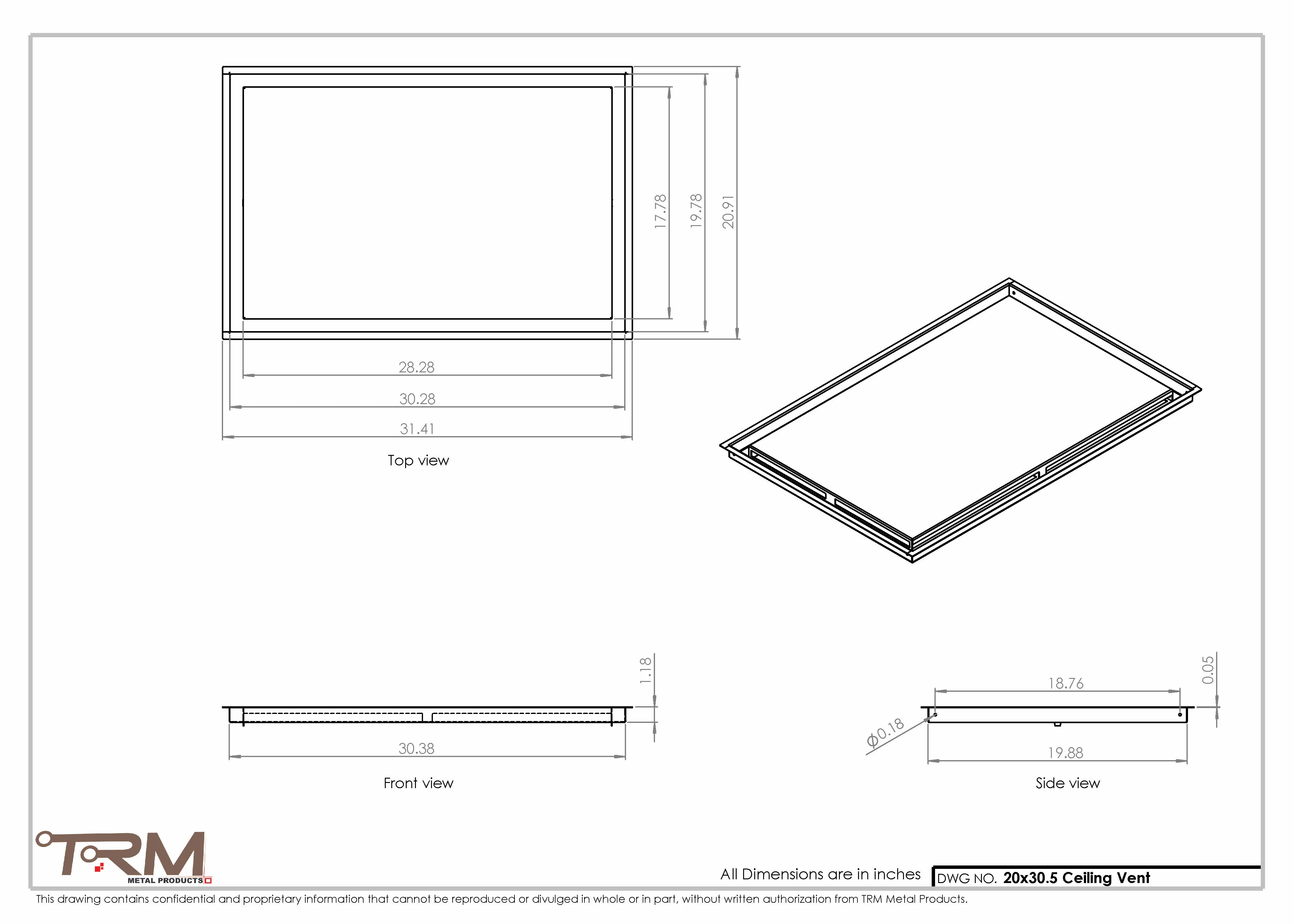 20x30.5 - Modern-Ceiling-Vent Cover-TRM Metal - 30.5x20 - Image 2