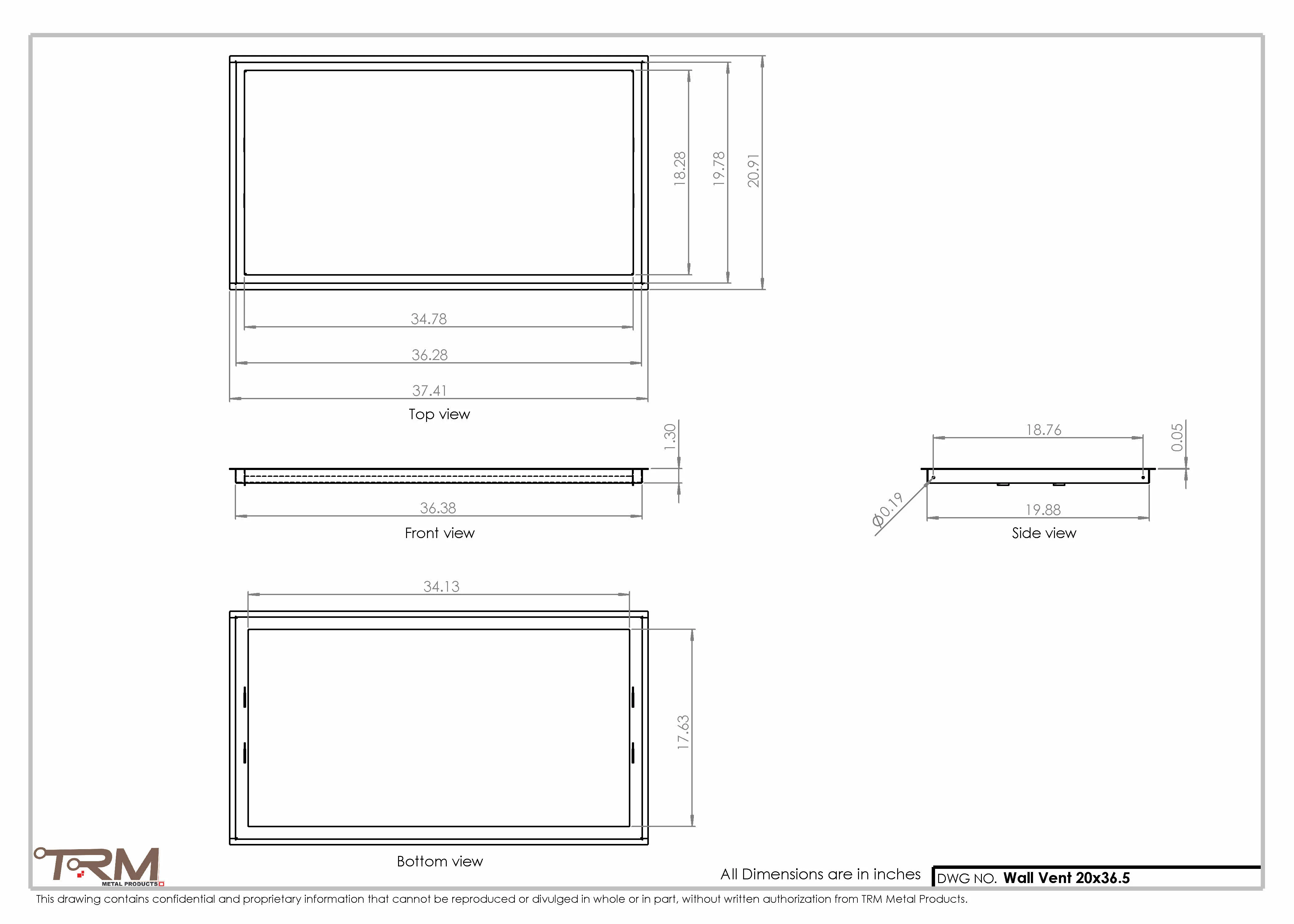 20x36.5 - Wall Vent - Modern Vent Cover -  Return Air Vent - TRM Metal  36.5x20 - Image 2