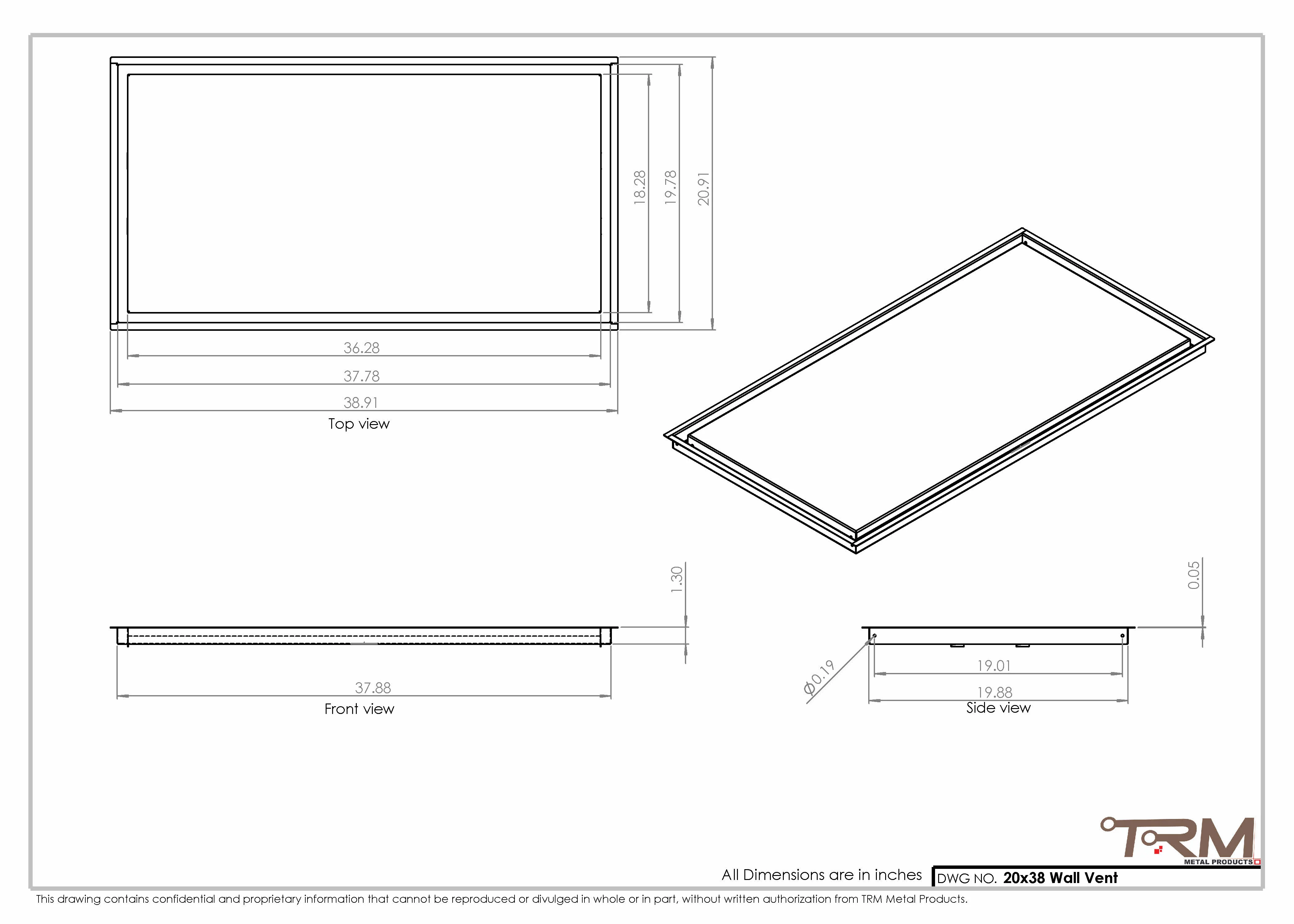 20x38 - Wall Vent - Modern Vent Cover -  Return Air Vent - TRM Metal  38x20 - Image 2